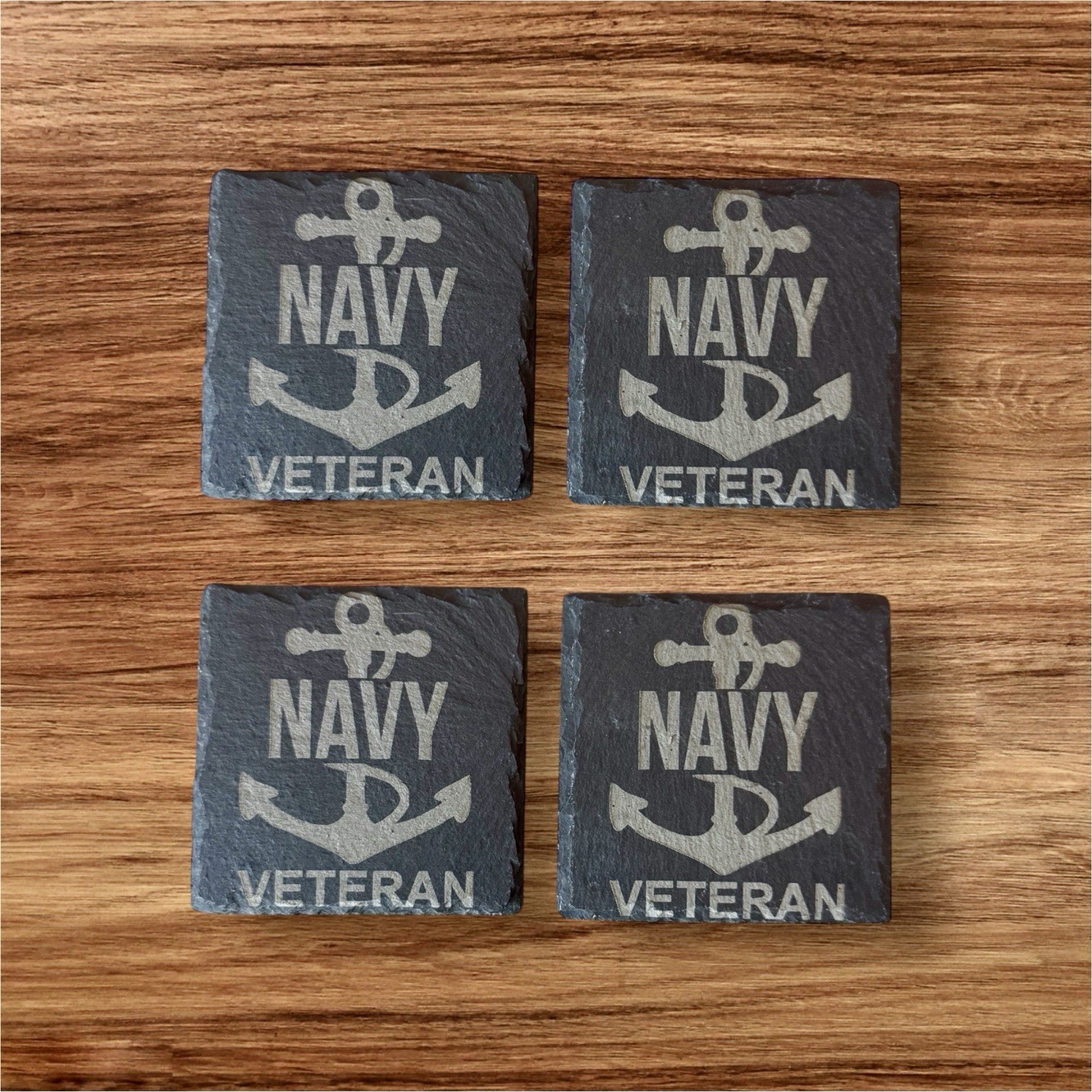 Navy Veteran Set of 4 Slate coasters size of coasters 4 Inches.