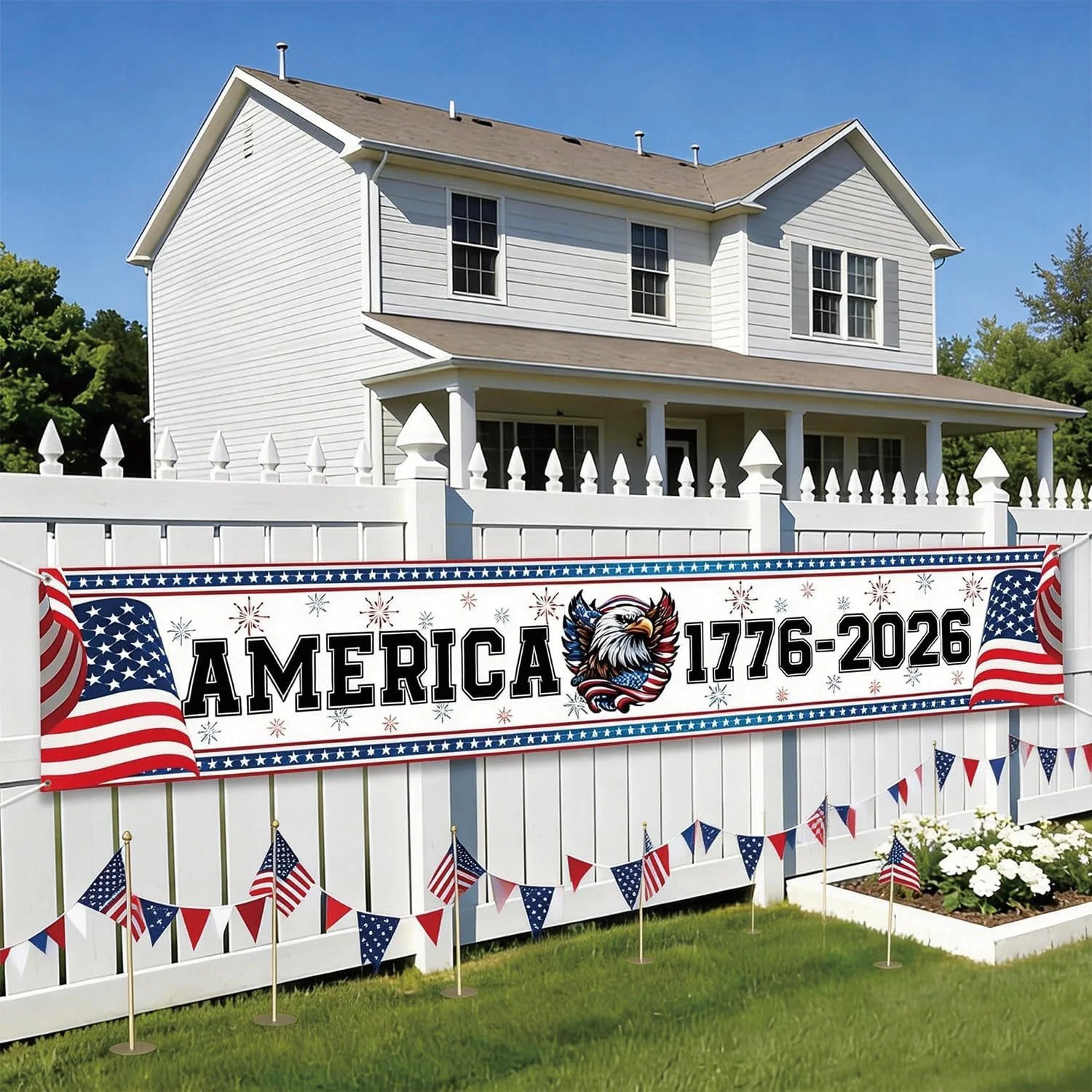 250 Anniversary USA Banner 118X 20 Inches America Eagle Flag Patriotic Decor