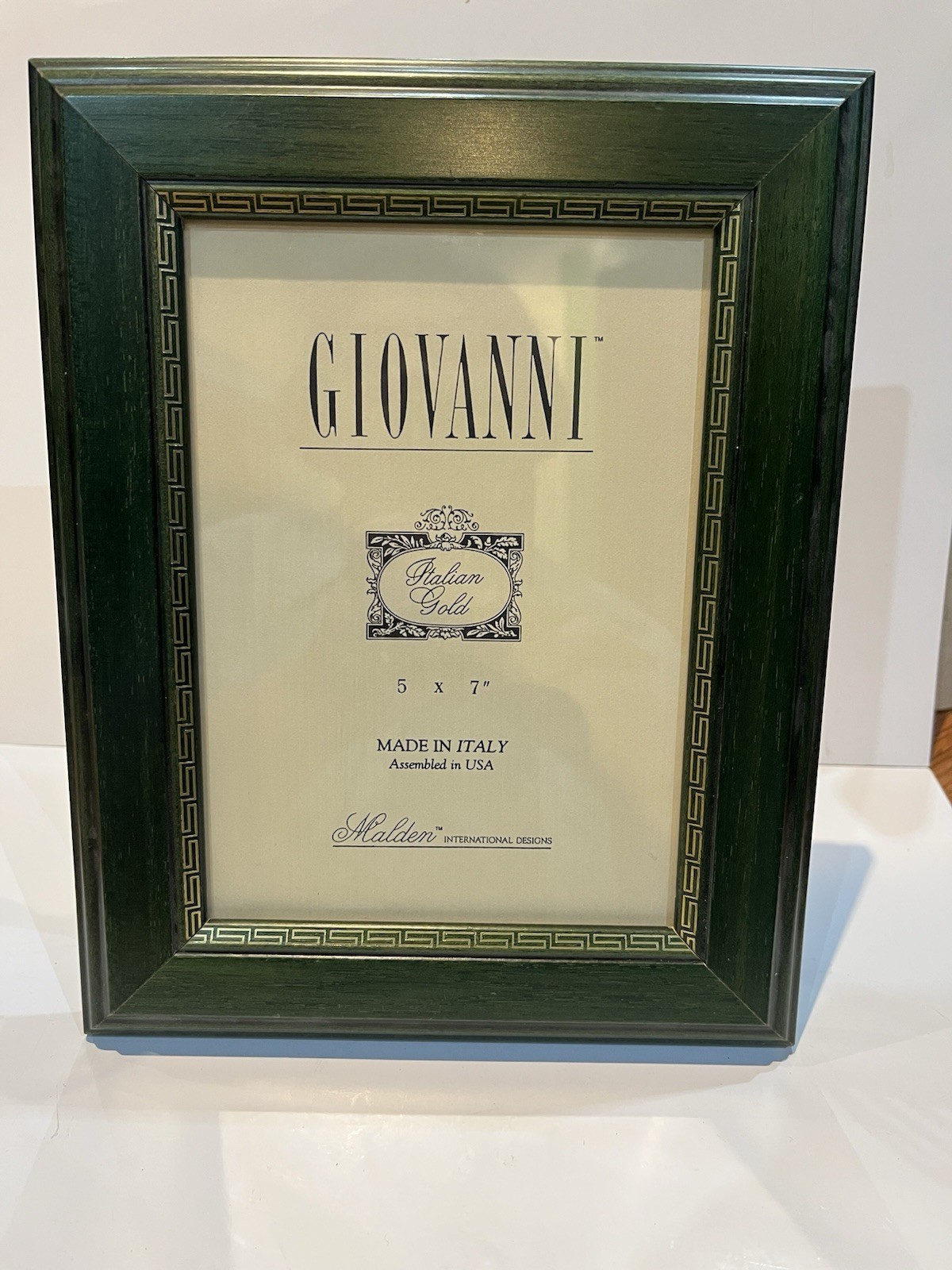 Giovanni Italian Gold 5×7” Photo Frame, New, Green & Gold Accents, 7.5×9.5” OD