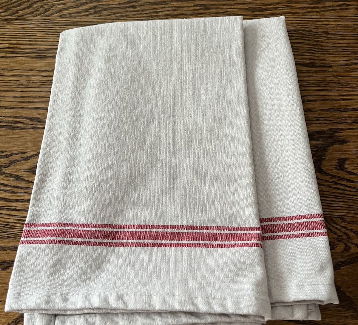2 Redecker Kitchen Tea Hand Towels Heavy Cotton White Red Stripes 28.5 x 22.5