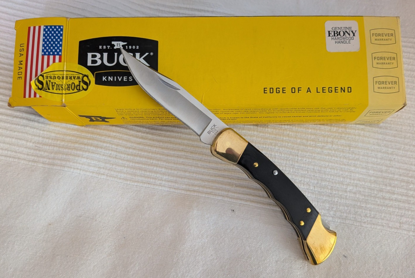 Buck 110 Lockback Knife – 420C Blade – Ebony Wood Handles – New with wear