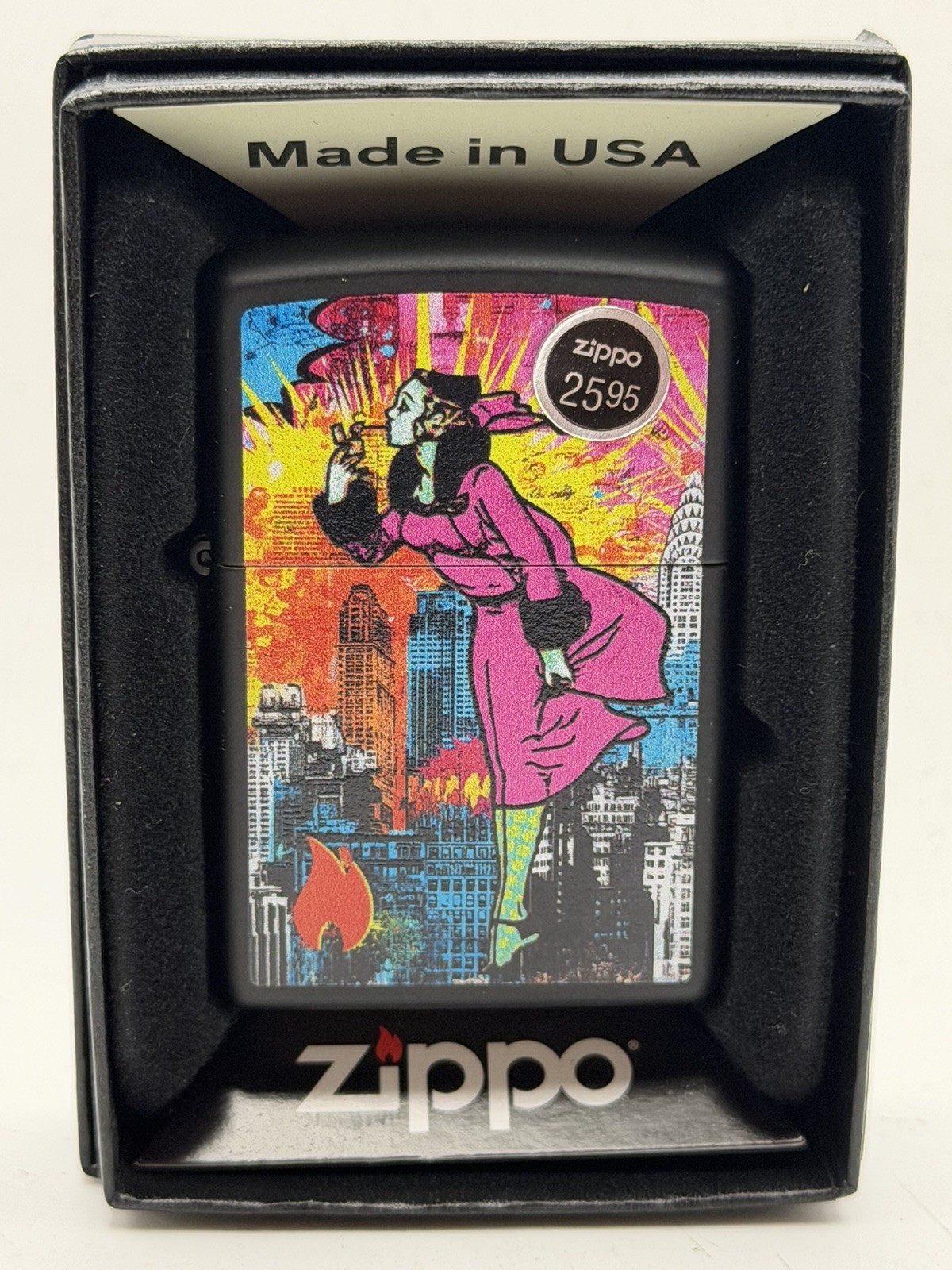 2026 Colorful City Windy Girl Black Matte Zippo Lighter New 47497