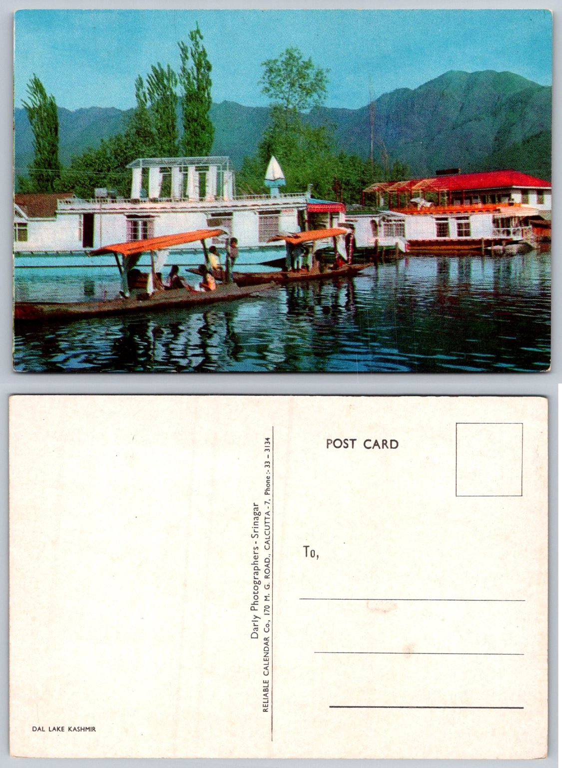 Vintage Dal Lake Kashmir Houseboats Shikaras India Postcard Travel