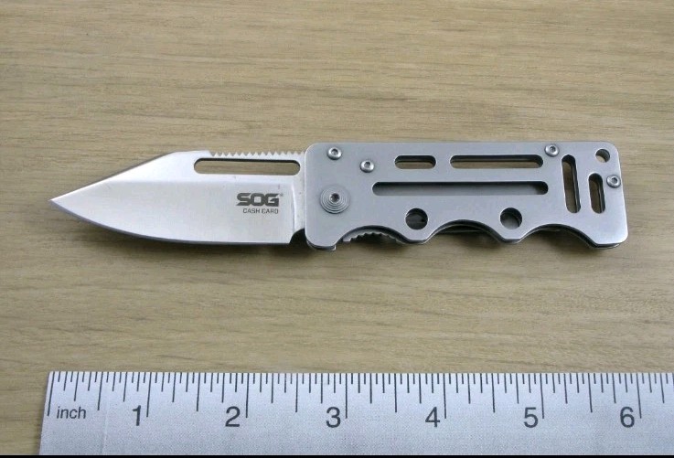 SOG Cash Card Folding Knife, Money Clip, Plain Edge, Stainless