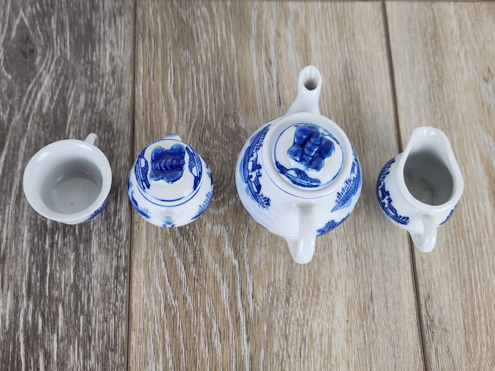 Vintage Mini Chinese Blue Canton Tea Set Blue White Chinoiserie Child’s Tea Set