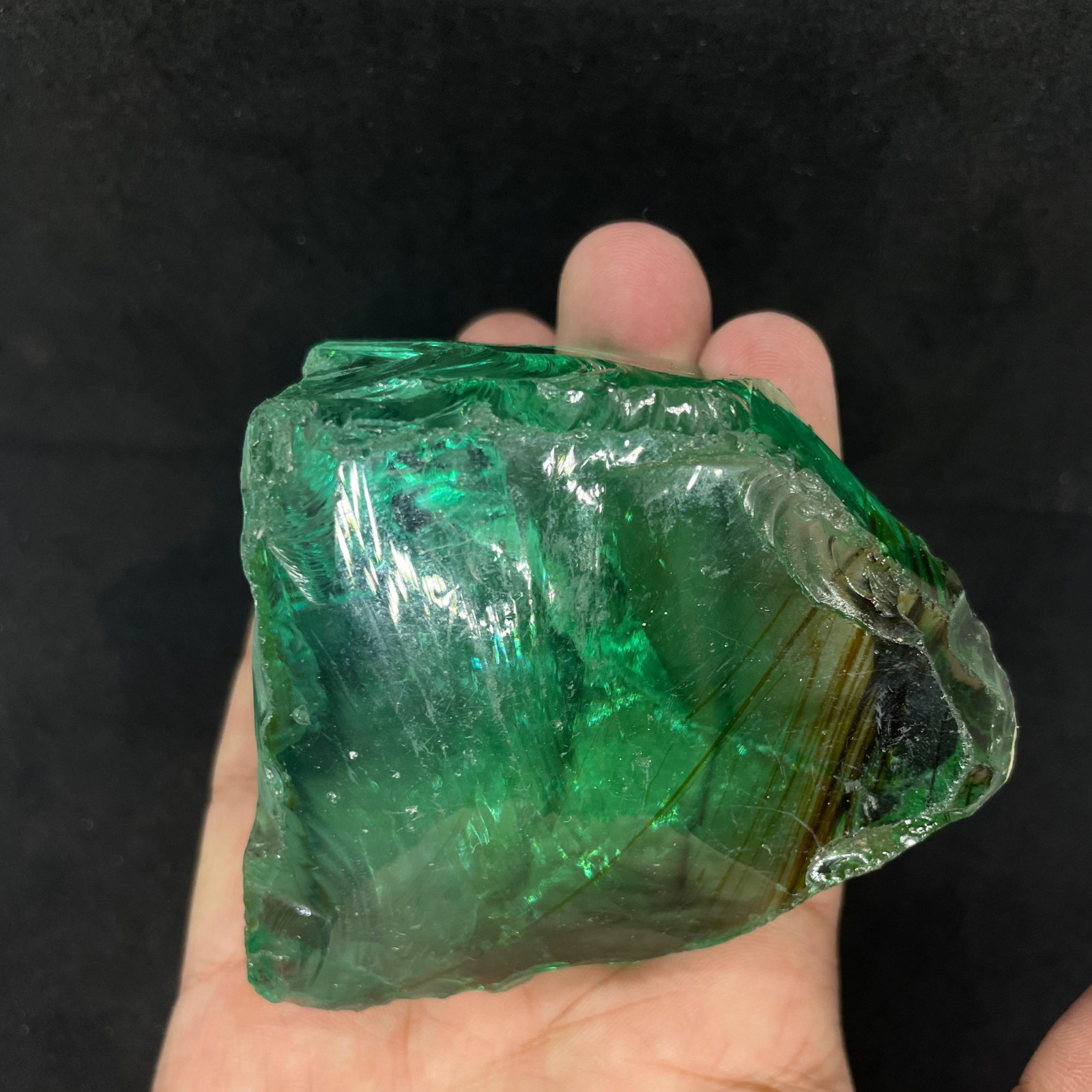 Natural Green Obsidian Raw Crystal 210-320 CT, Healing Stone for Energy Clearing