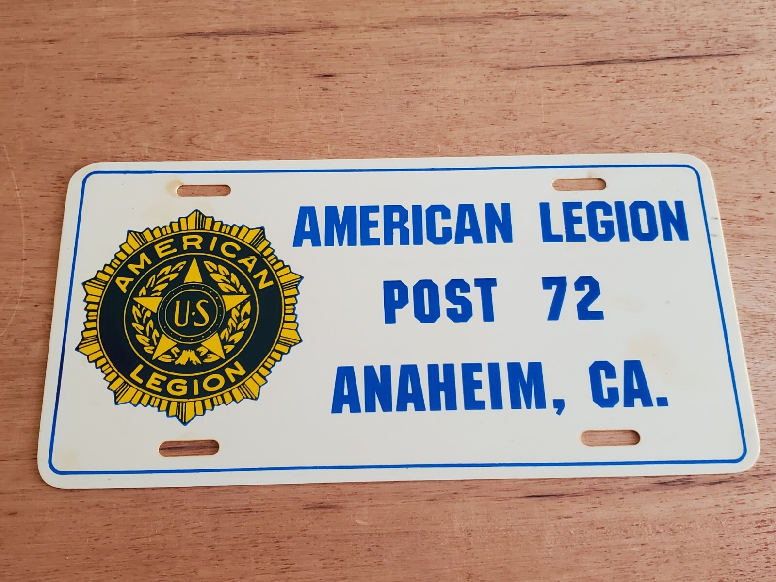 American Legion License Plate ANAHEIM California Post 72 Plastic Vintage