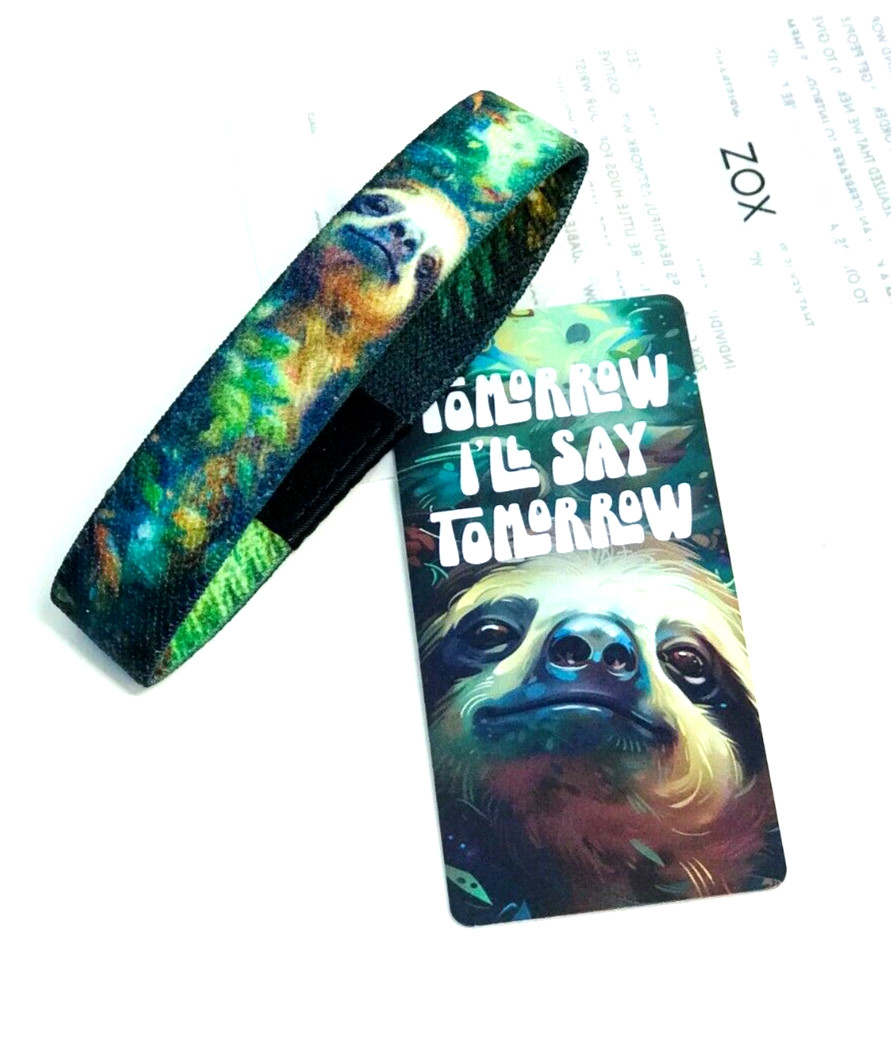 ZOX **TOMORROW I’LL SAY TOMORROW** Silver Single Med Wristband w/Card NIP SLOTHS