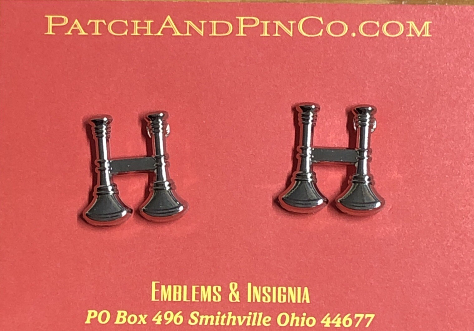 Fire Dept 2 Bugles Silver Pair Collar Pins Rank Insignia Captain FD VFD 3/4