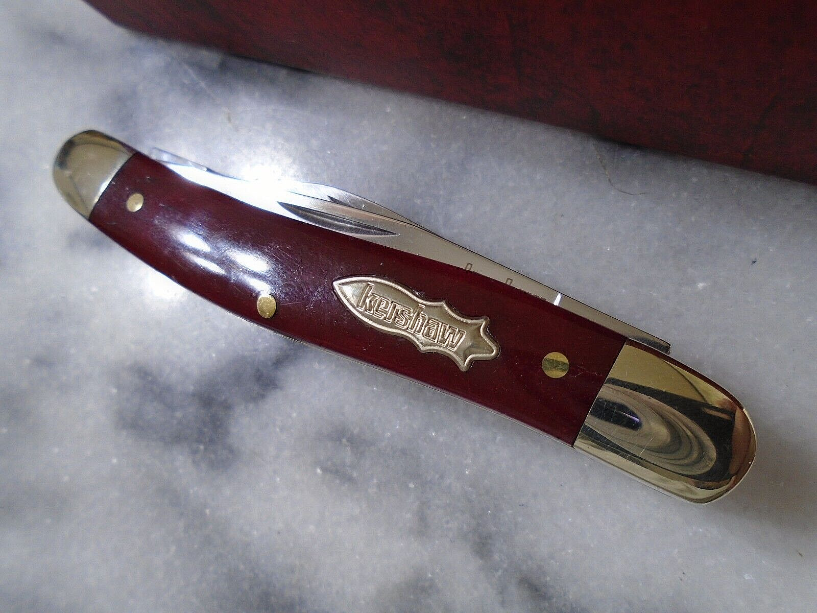 Kershaw Brandywine Stockman 3 Blade Pocket Knife 4382RB D2 Red Bone Folder New