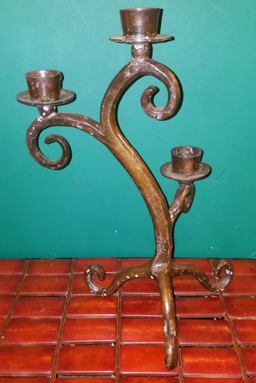 Vintage Hand Made Gothic 3 Candle Candelabra 9.5″x7.5″x5″