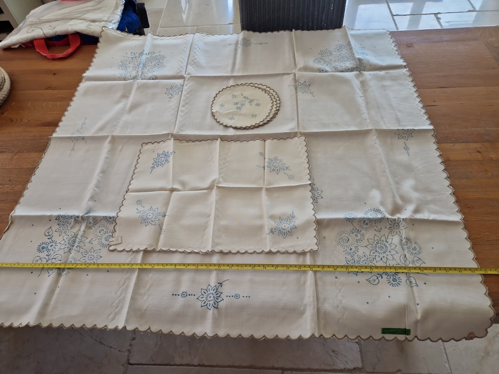 Vintage Irish linen Table Coth And Small Matt Ready And 4 Others Need Embroidery