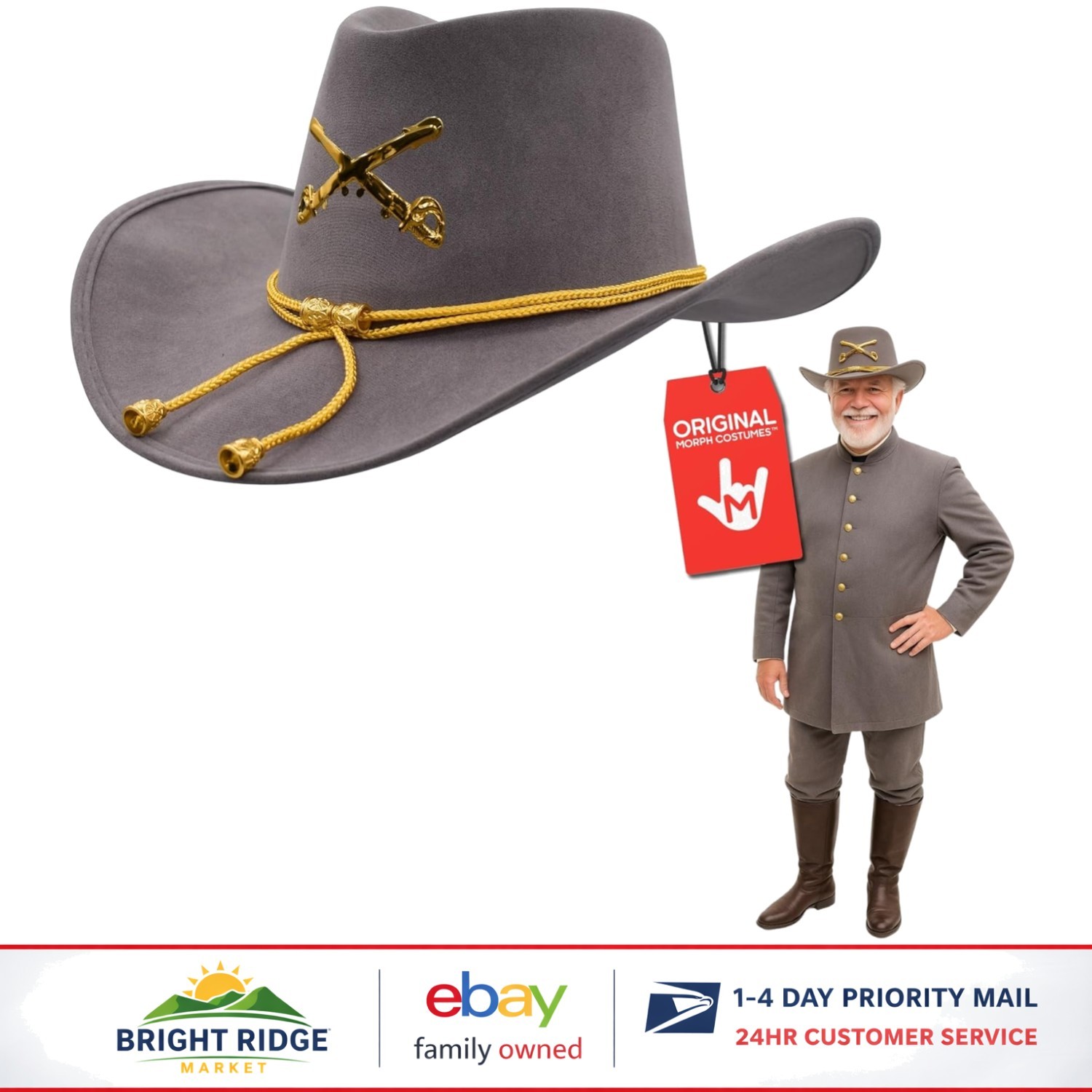 Solid Gray Western Hat, Civil War Style Accessory for Historical Reenactments