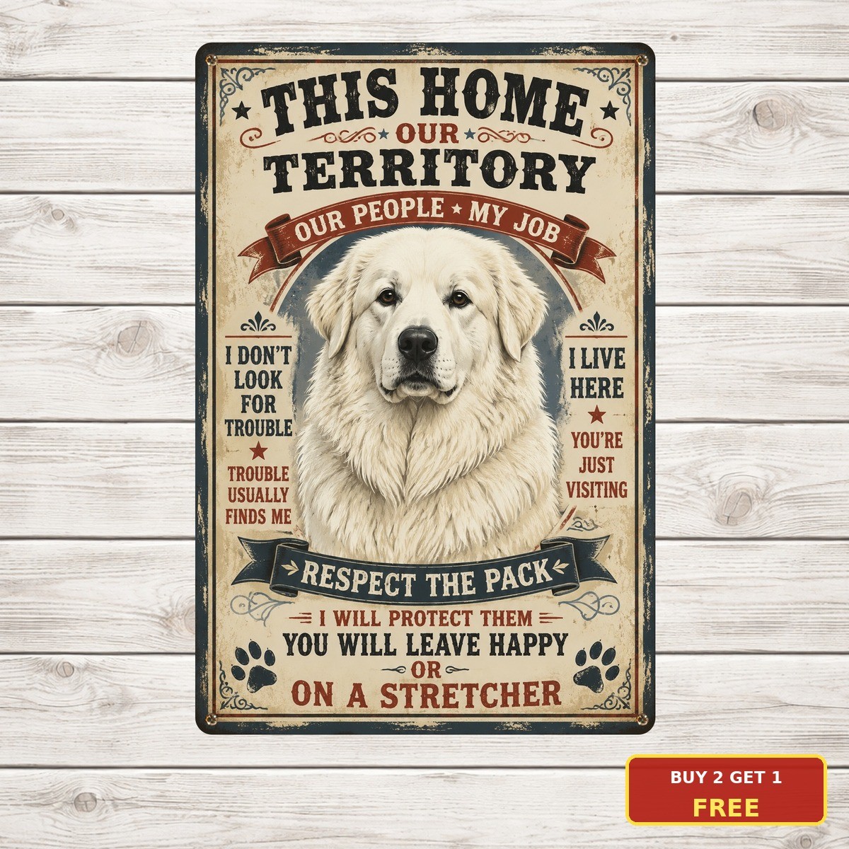 Great Pyrenees Dog House Yard Sign Warning Watch Dog Metal Plaque
