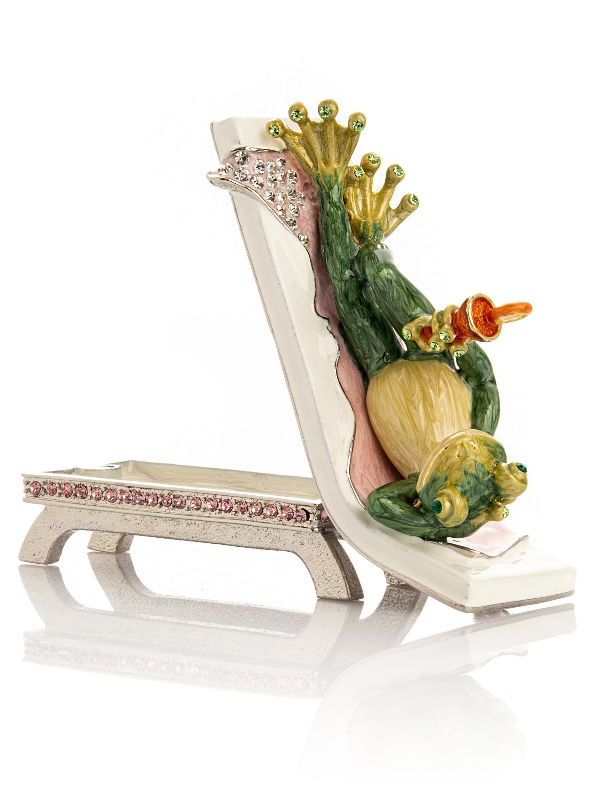 Keren Kopal Frog drinking a cocktail Trinket Box Decorated & Austrian Crystals
