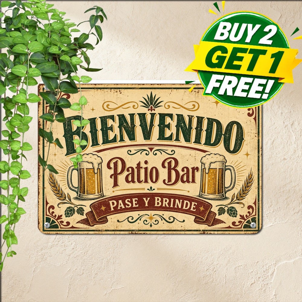 Welcome Our Patio Slogan Sign Retro Courtyard Porch Garden Terrace Metal Plaque