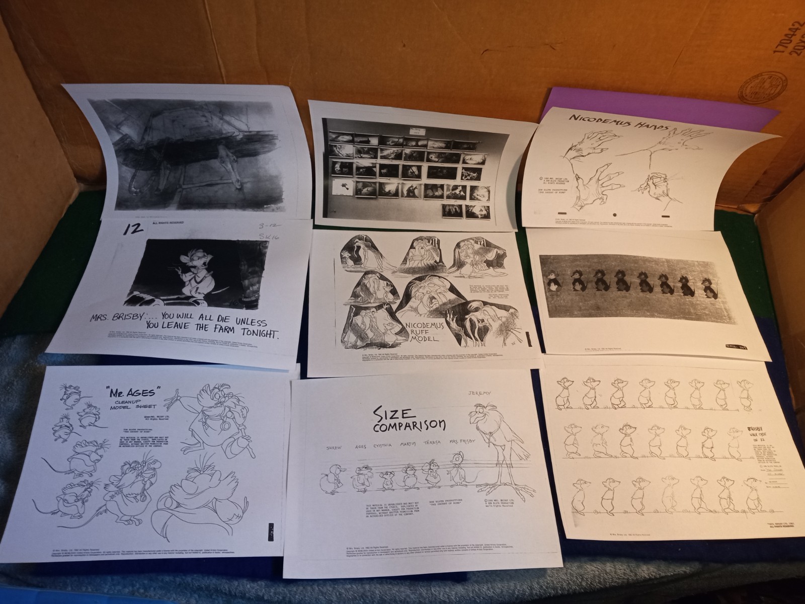 1980 Secret of NIMH Don Bluth Photostat Model Sheets Storyboard Production Lot