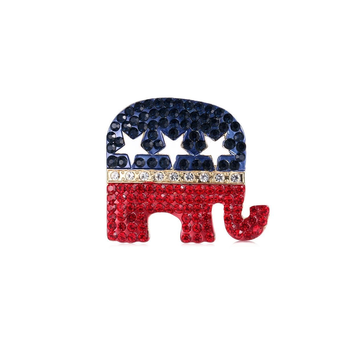 American Flag Brooch Pin Shiny Rhinestone America Elepant Lapel Pin Republican P