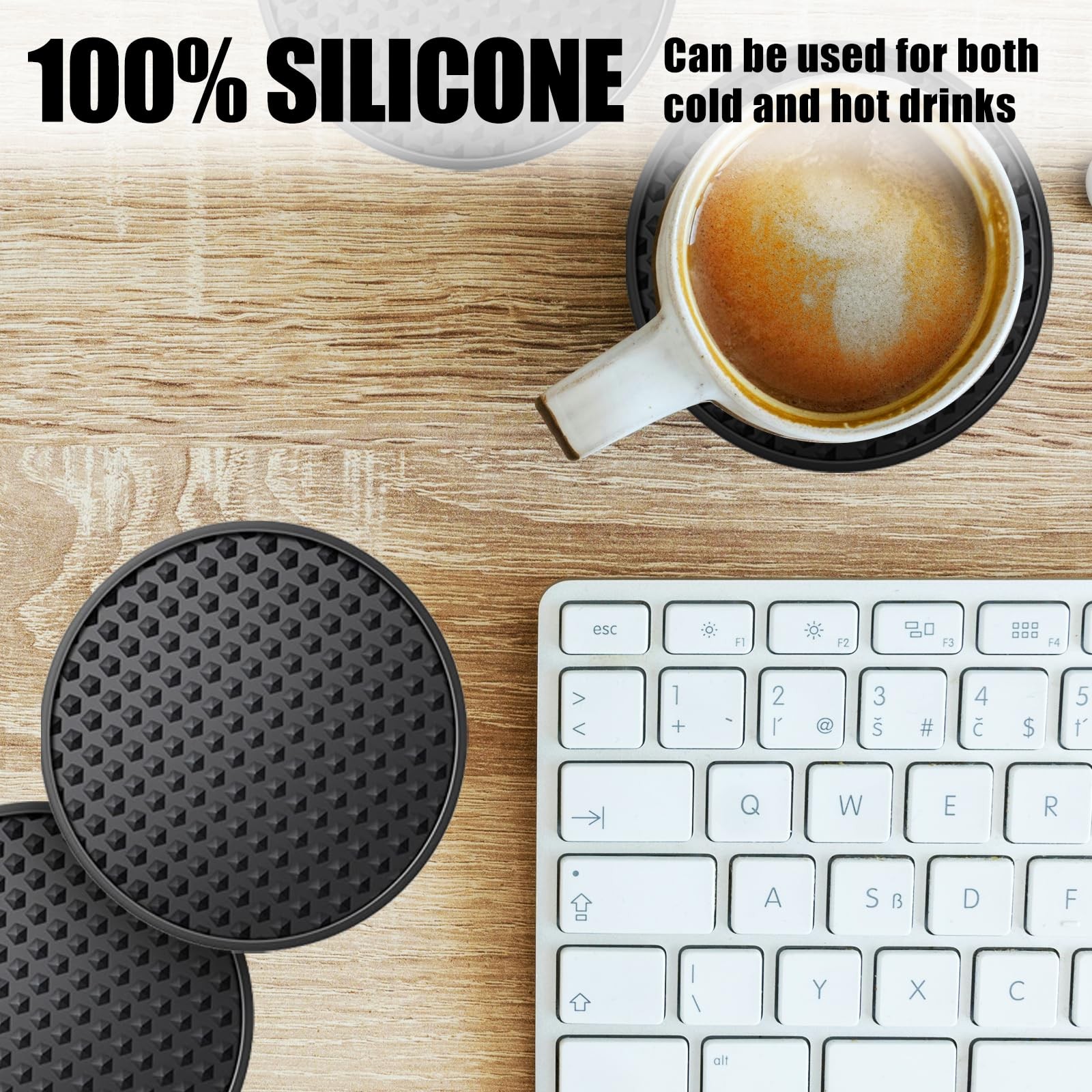Silicone Coasters Set of 6 with Holder, for Black