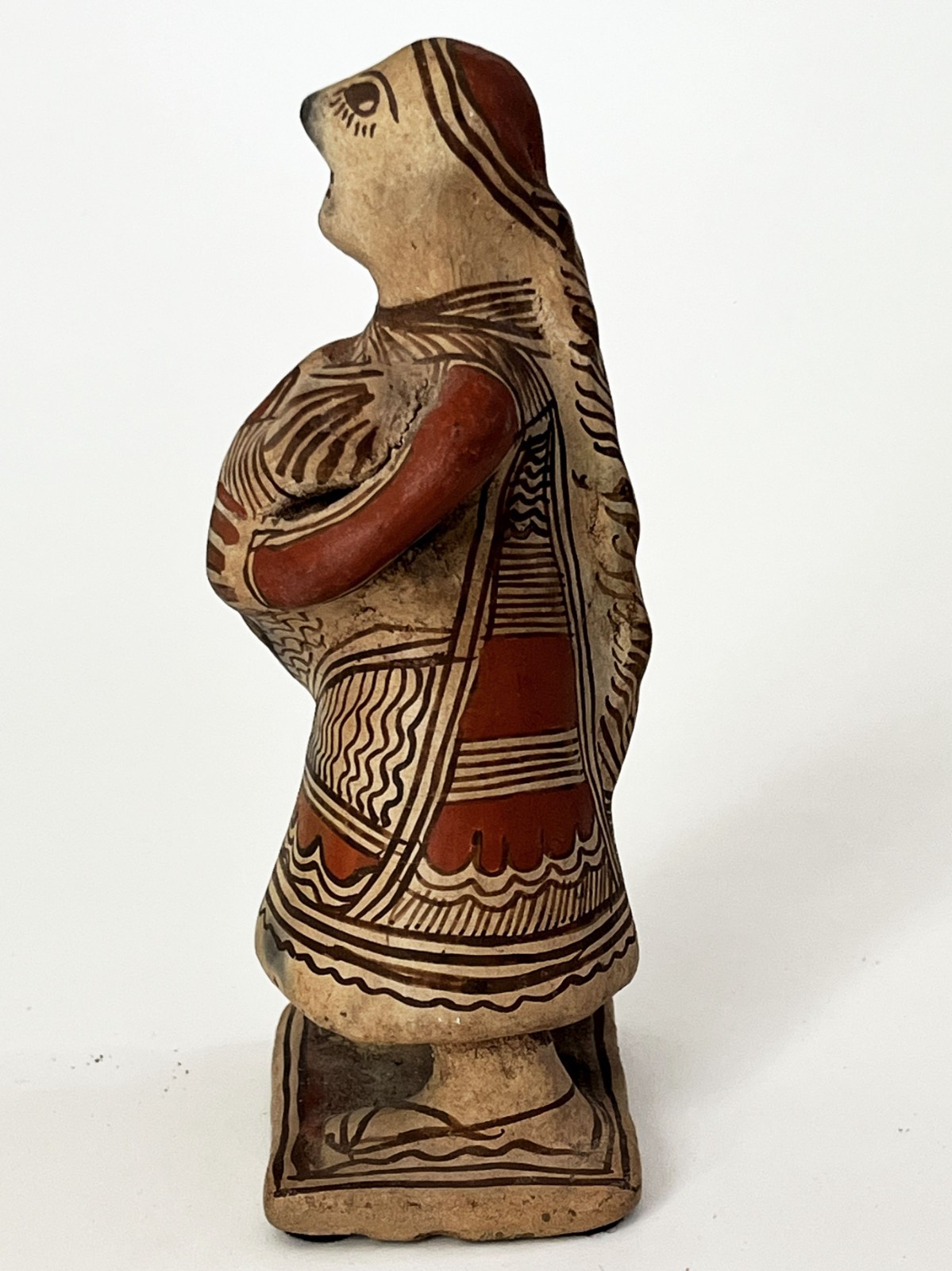 VTG MEXICAN GUERRERO AMEYALTEPEC OAPAN CERAMIC CLAY FOLK ART FIGURE WOMAN & BABY