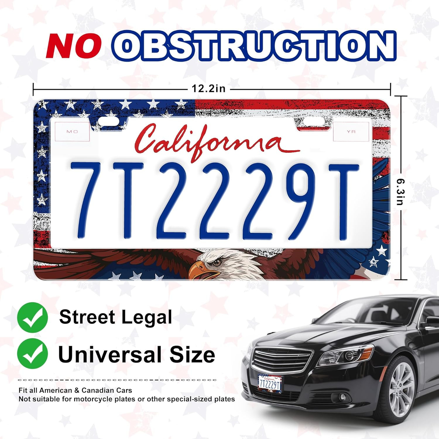 Bald Eagle American Flag License Plate Frame, Patriotic USA Car Tag Holder