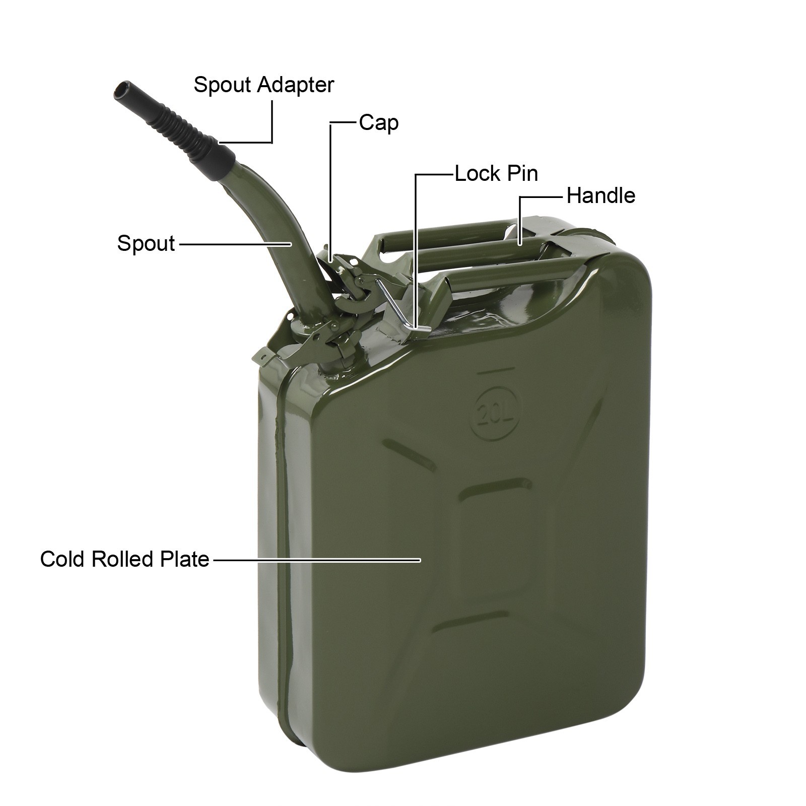 20L Portable Fuel Storage Can, Army Green Petrol Diesel Container with Spout