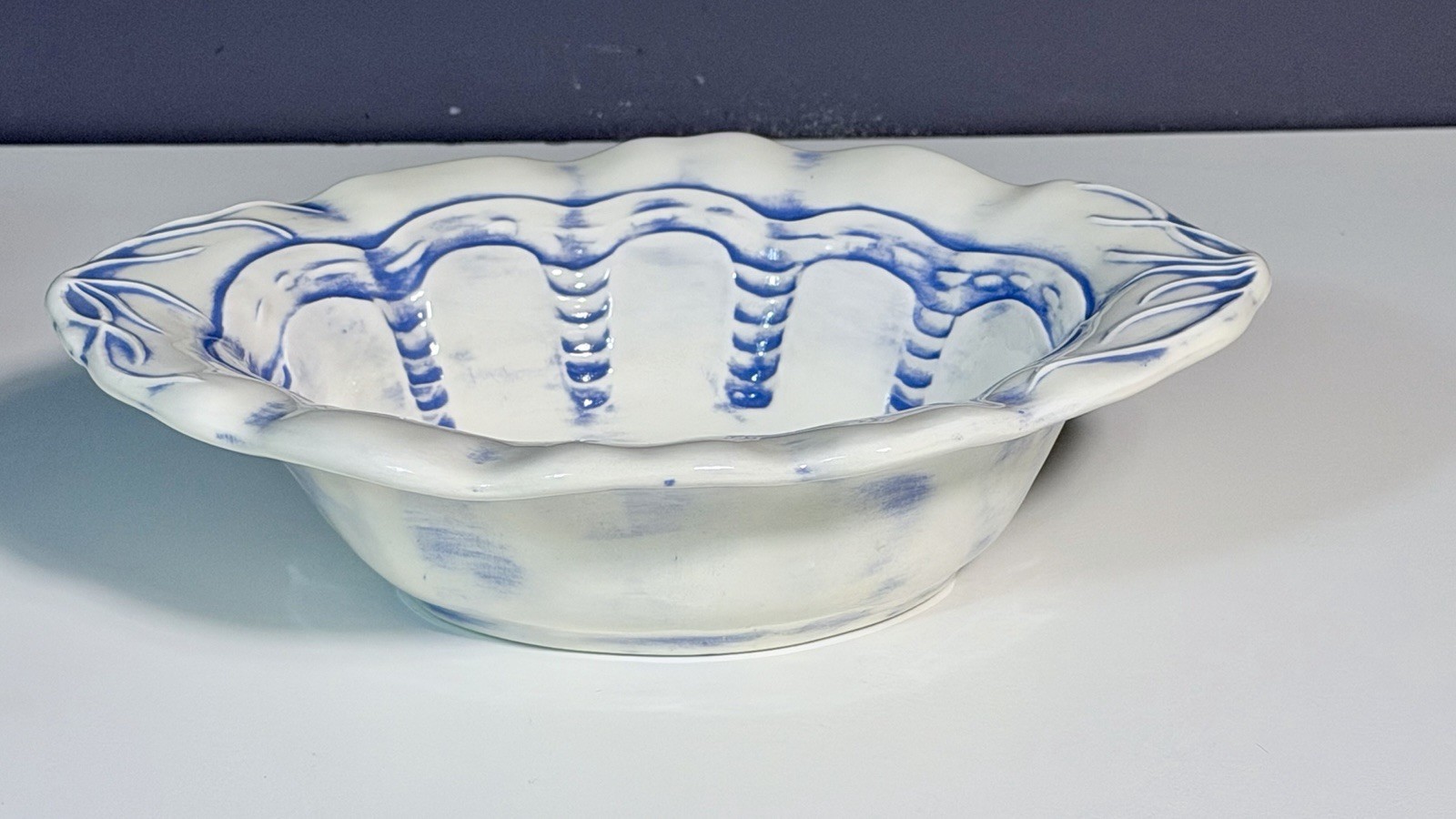 Vintage Arnels Blue White Pitcher & Basin Bowl Set Mid Century Farmhouse