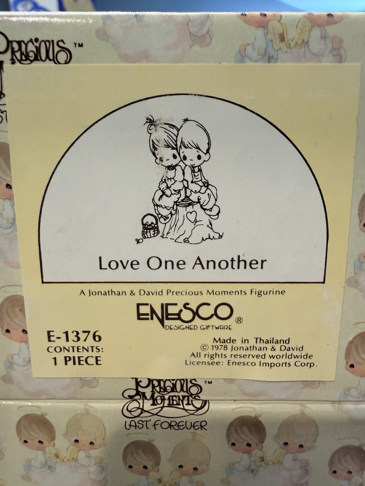 Precious Moments Love One Another E-1376 1978 Jonathan David w Box Tag