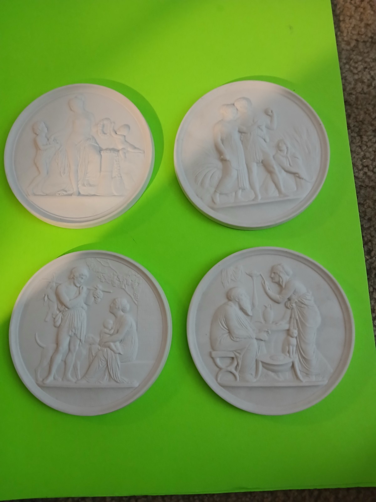 Set of 4 Bing & Grondahl White Bisque Wall Plaques 5.75″ Diameter