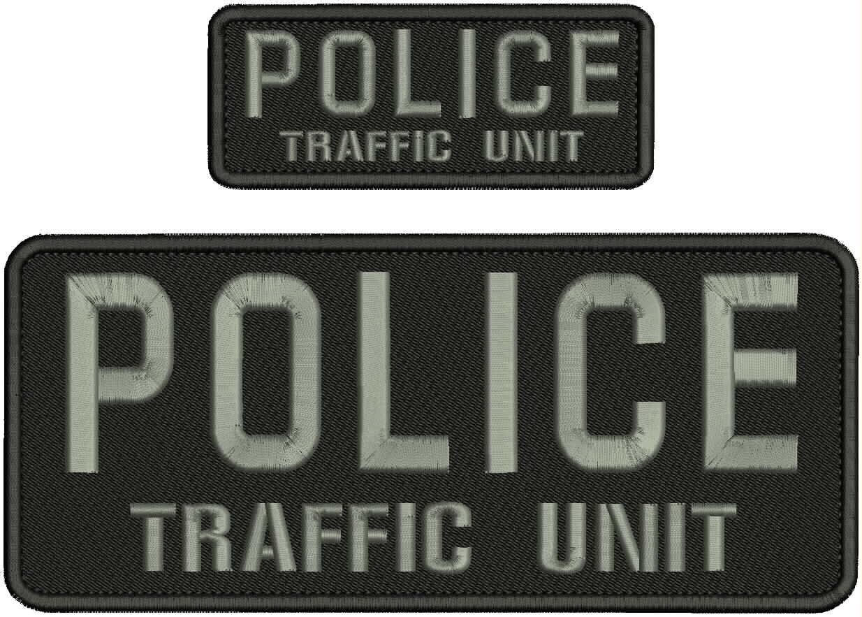 POLICE TRAFFIC UNIT embroidery patches 4×10 and 2×5 hook on back GREY AND BLACK