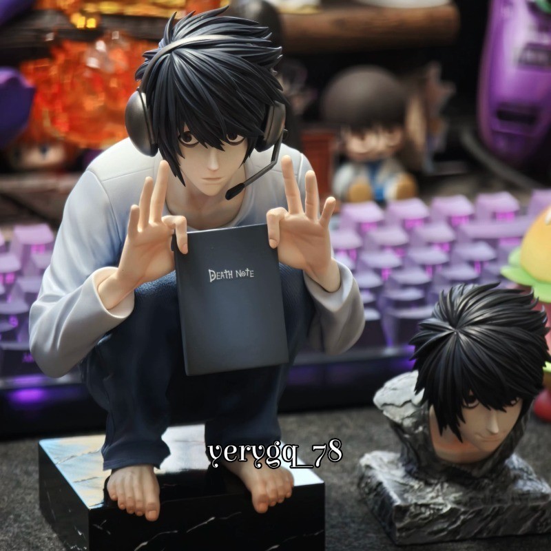 Death Note L Figure Squatting L PVC Collectible Model Statue Toy Gift w/ 2 Head
