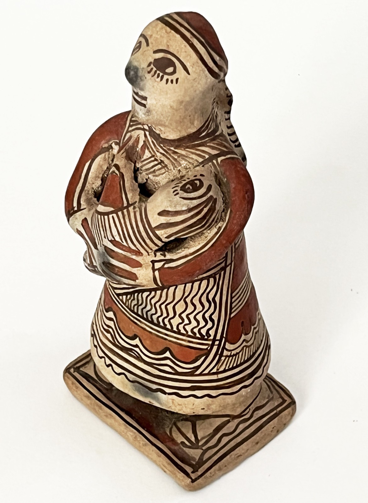 VTG MEXICAN GUERRERO AMEYALTEPEC OAPAN CERAMIC CLAY FOLK ART FIGURE WOMAN & BABY