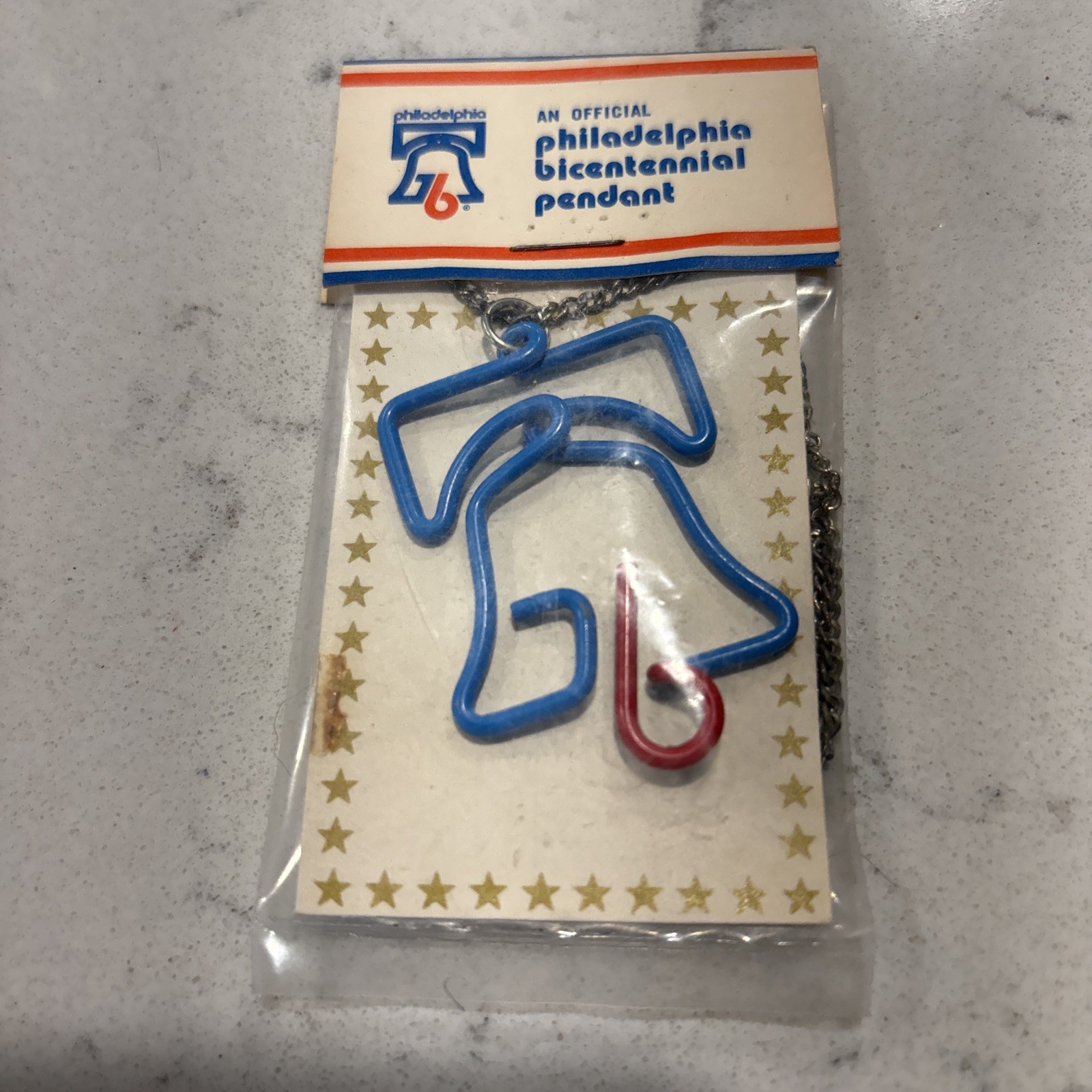 Vintage Souvenir Philadelphia 1976 Bicentennial Jewelry Necklace 76ers Pendant