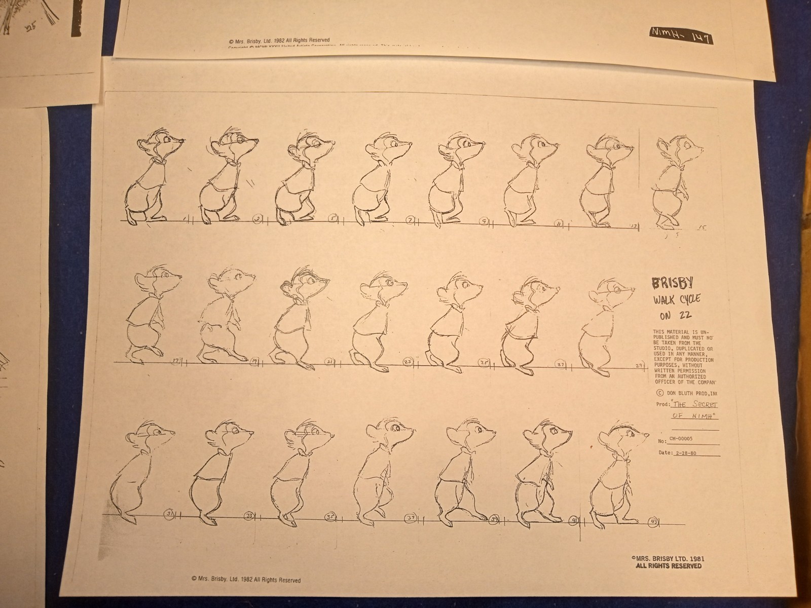 1980 Secret of NIMH Don Bluth Photostat Model Sheets Storyboard Production Lot