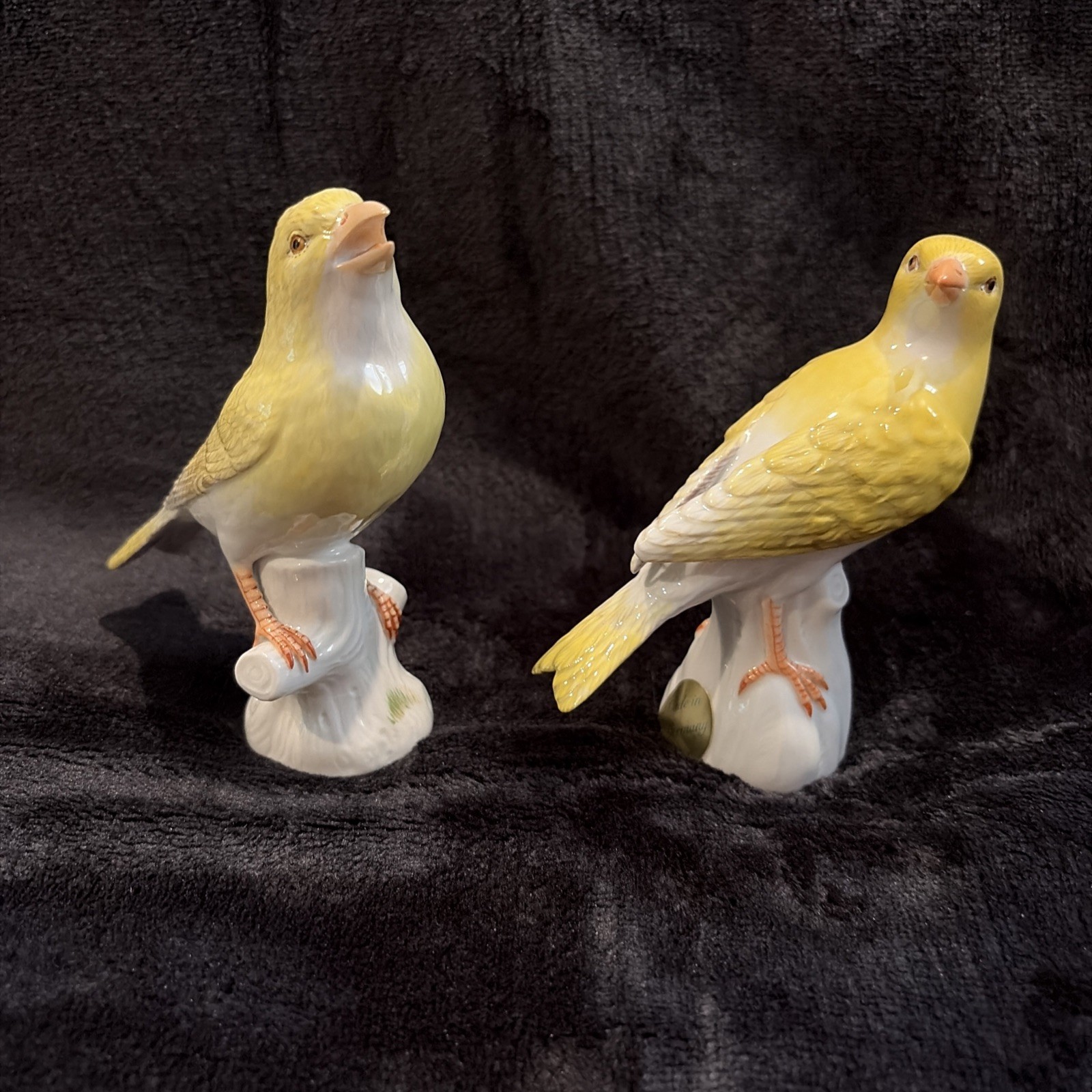 Meissen Hand painted Porcelain Birds(2)On Tree branches With Florals, 4.25 In