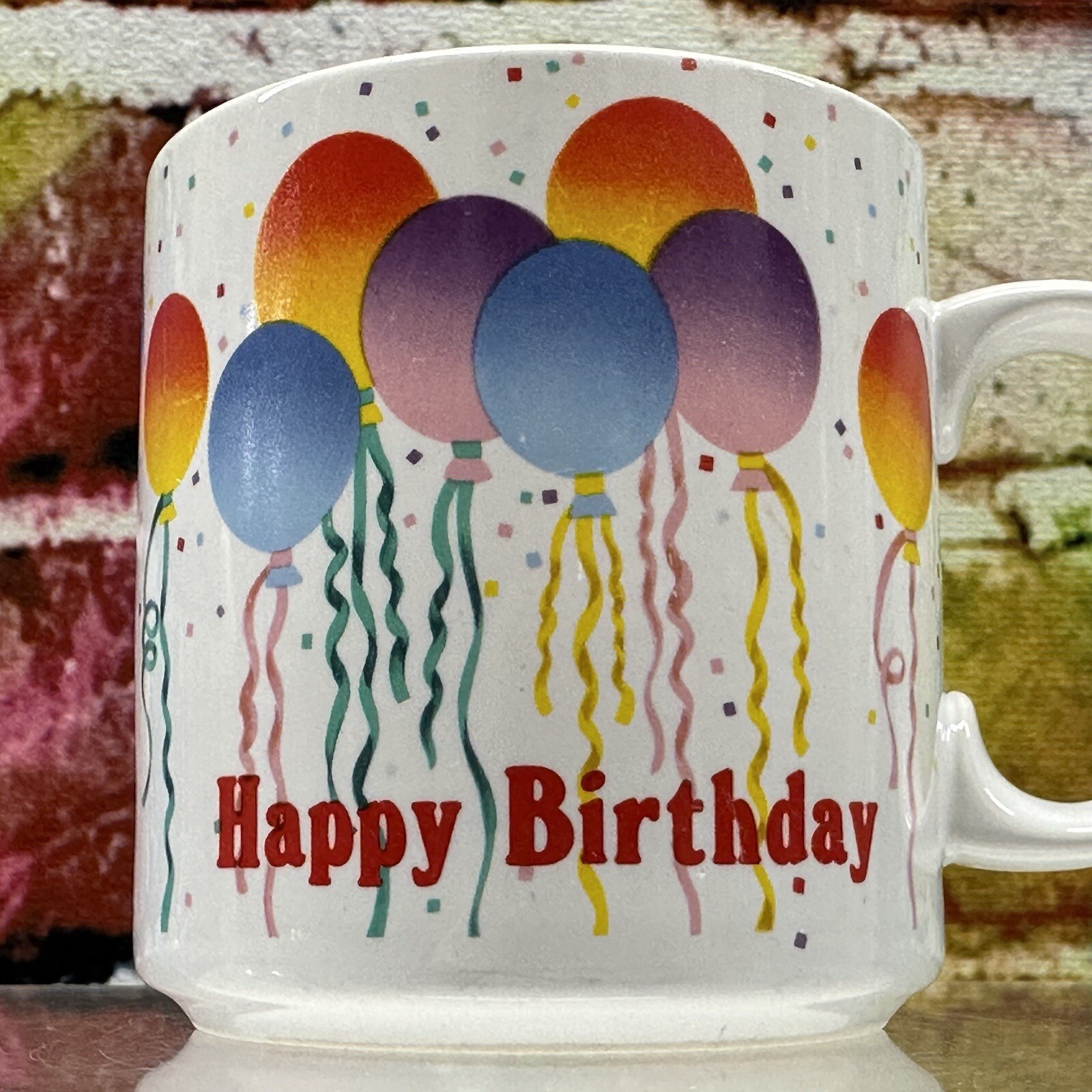 Happy Birthday RUSS Coffee Mug Cup Balloons Confetti Party Present Gift Clean!
