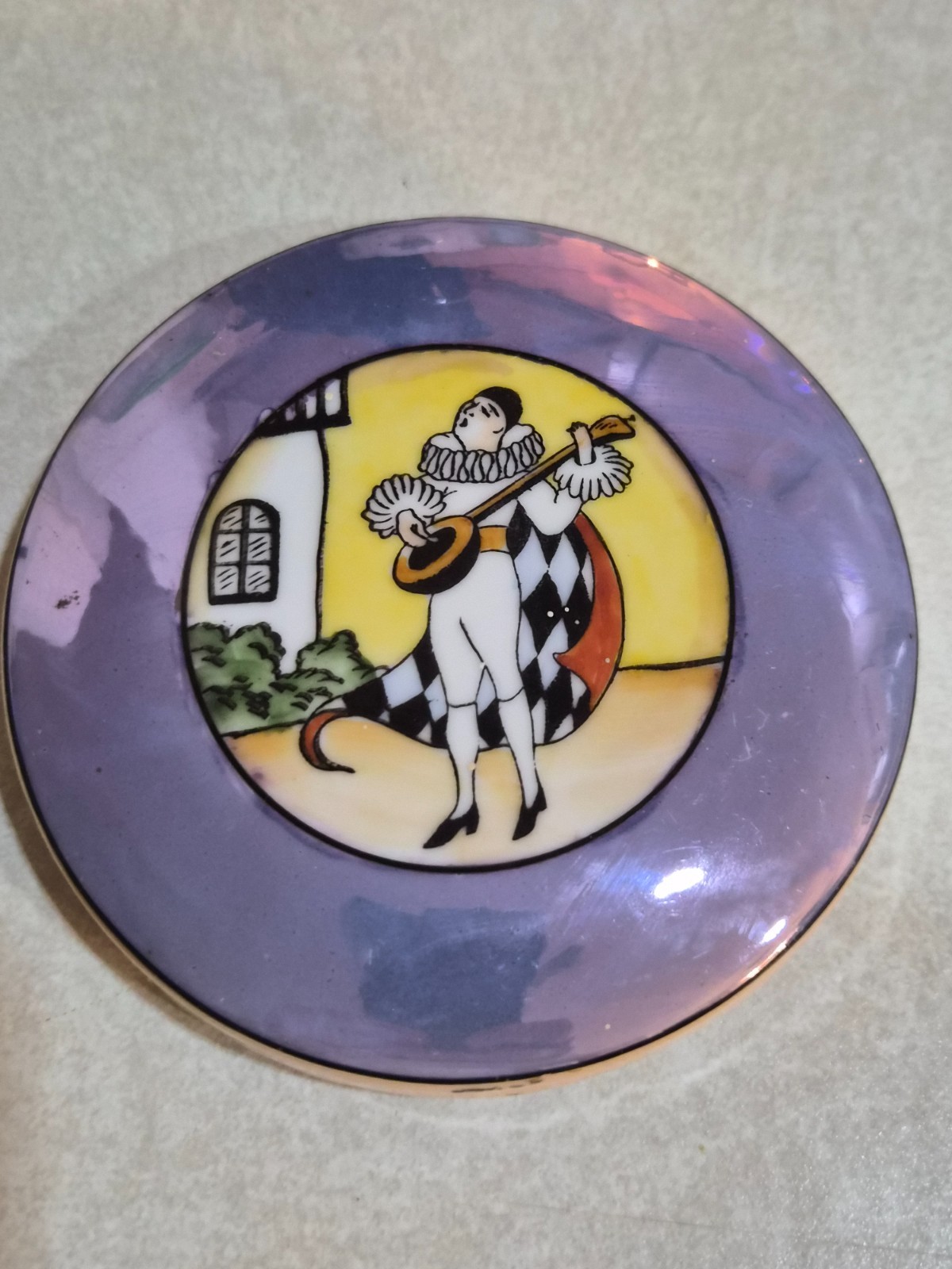 Noritake Art Deco Lusterware Powder Box The Troubadour Pierrot Morimura