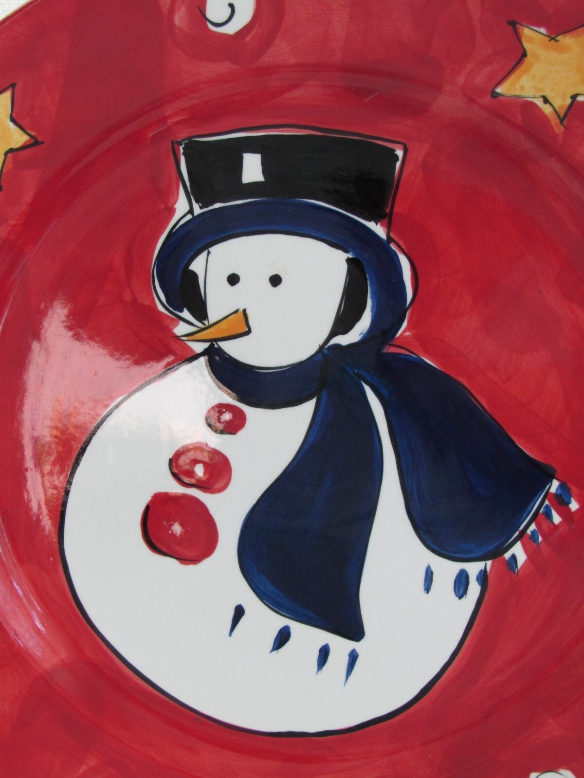 Rose Company Snowman, Christmas Trees & Stars Border Ceramic 13” Platter Plate