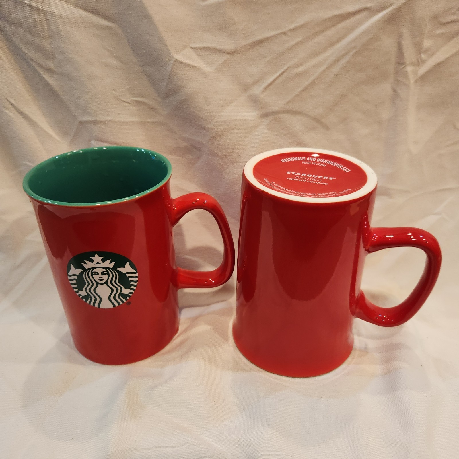 Starbucks Red Ceramic Mug 16oz Original Coffee & Tea Theme 2 qty