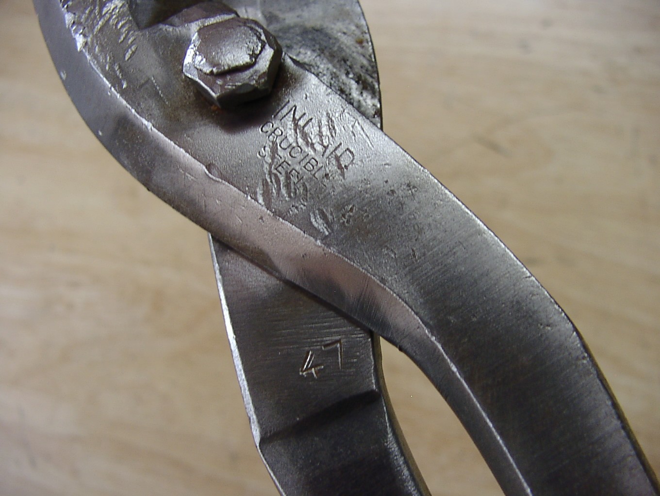 Vntg J. Wiss & Sons-8 Tin Snips,13-13/16″,Inlaid Crucible Steel,Tin Knocker,GOOD