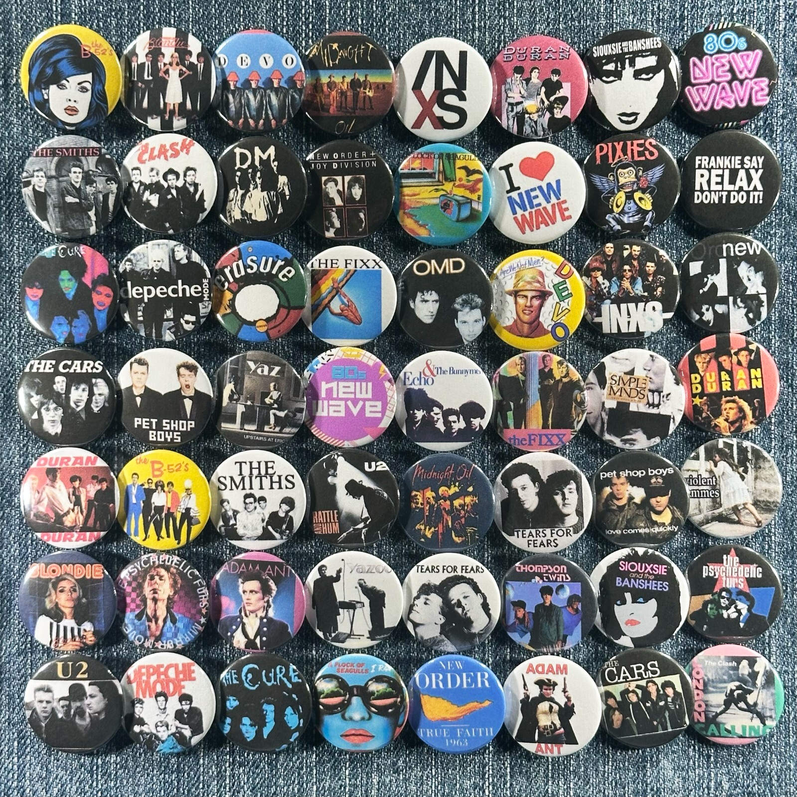 80’s Music New Wave 1″ Pinback Buttons Post Punk Pop Rock Synth Retro, 56 Pins