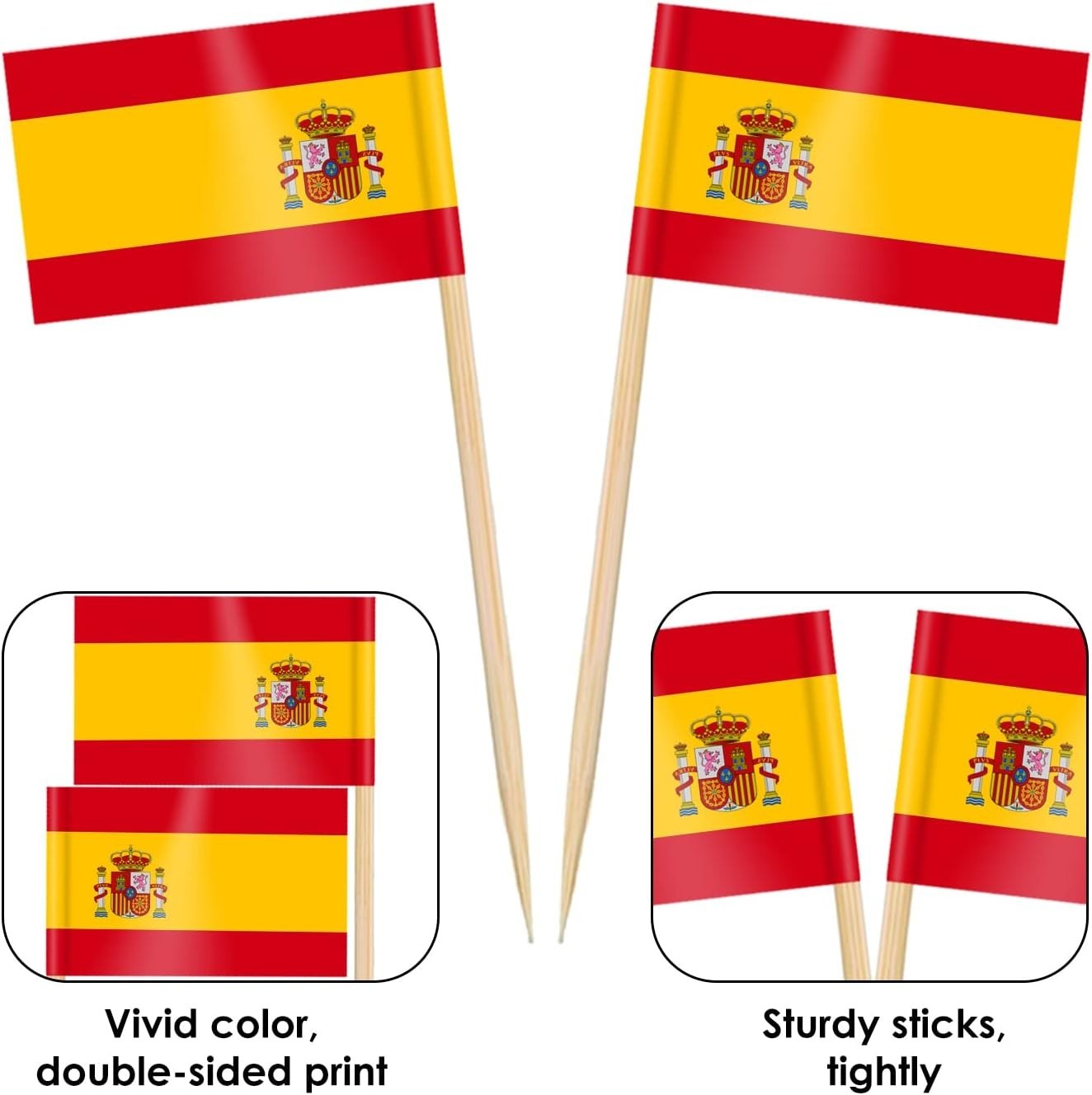 Durable Double-Sided Spain Flag Toothpicks – 100 Piece Set for All Occasions