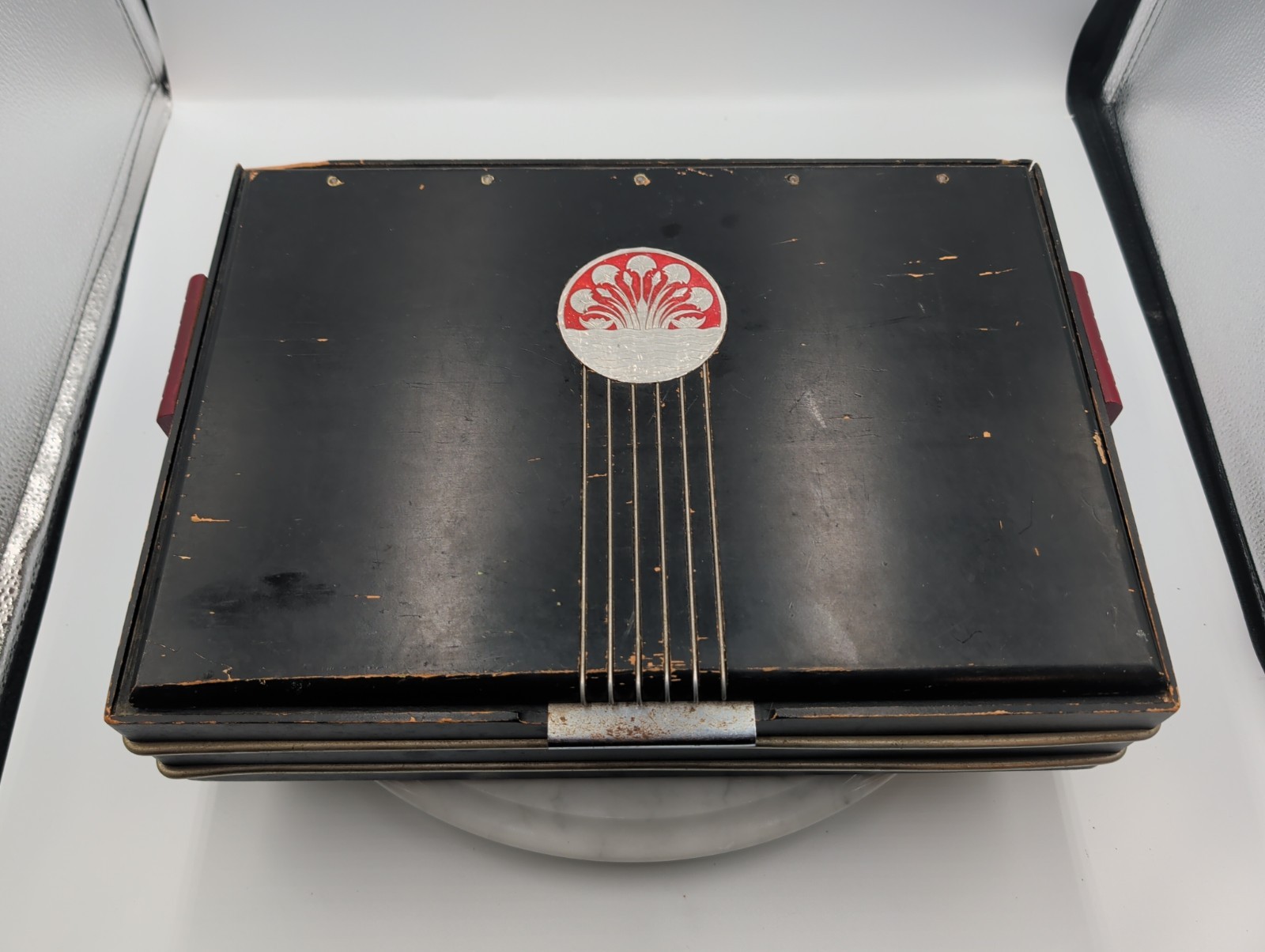 VTG Art Deco 1920 S Machine Age Bakelite Trim Black And Red Rare Jewelry Box