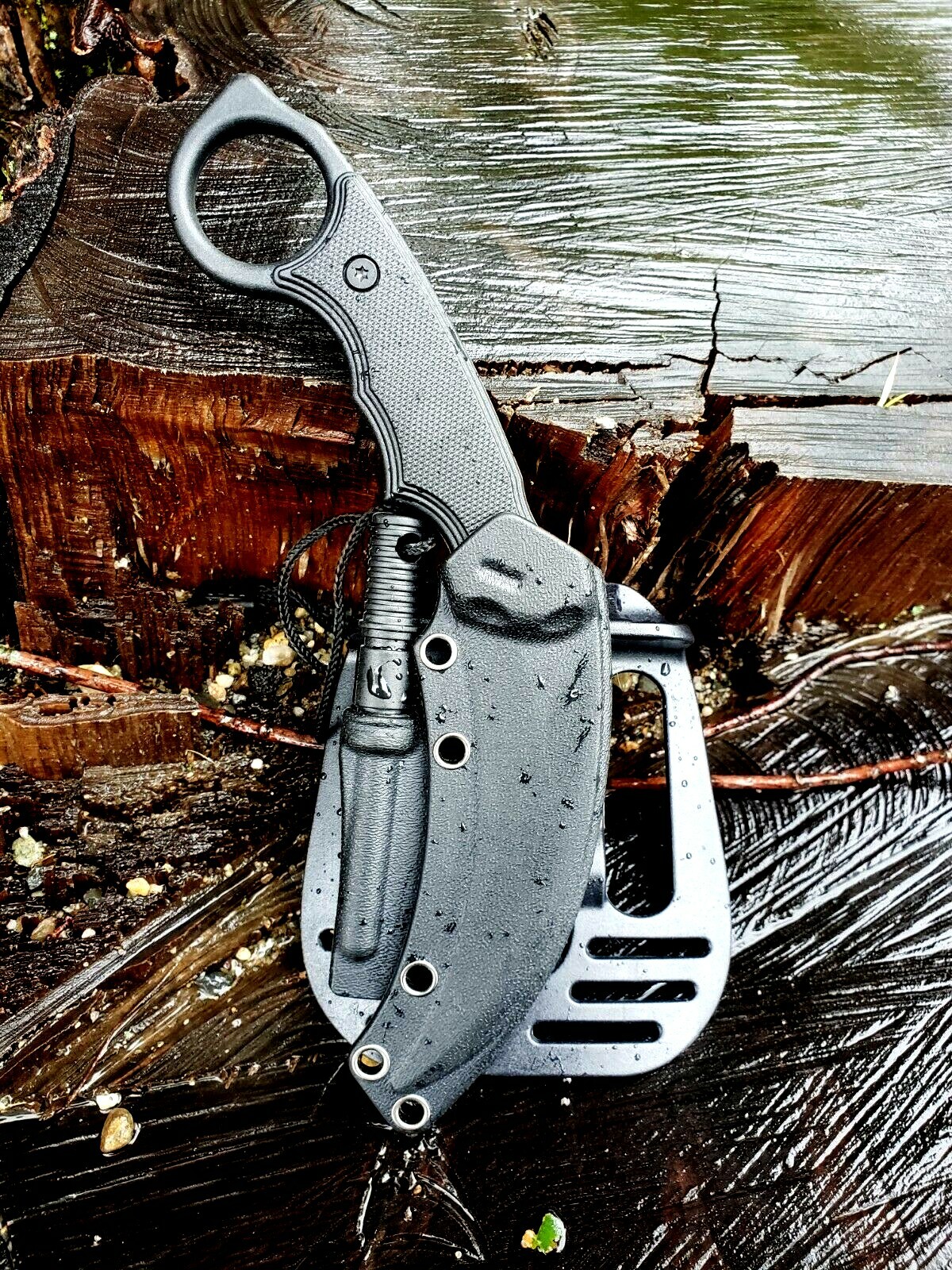 Conceal Carry Karambit Fixed Blade Boot Knife Fire Starter Flint Holster Sheath