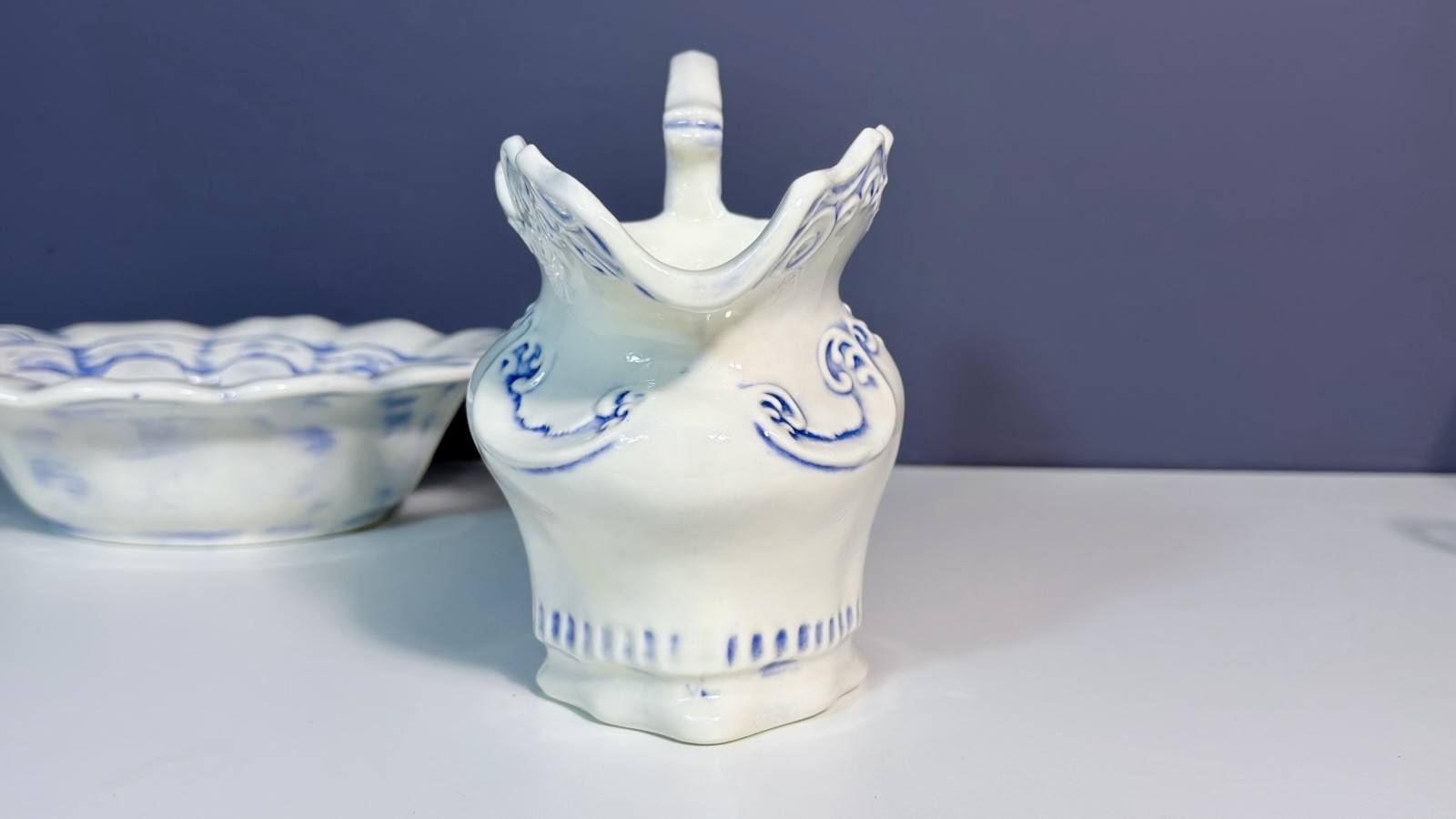 Vintage Arnels Blue White Pitcher & Basin Bowl Set Mid Century Farmhouse