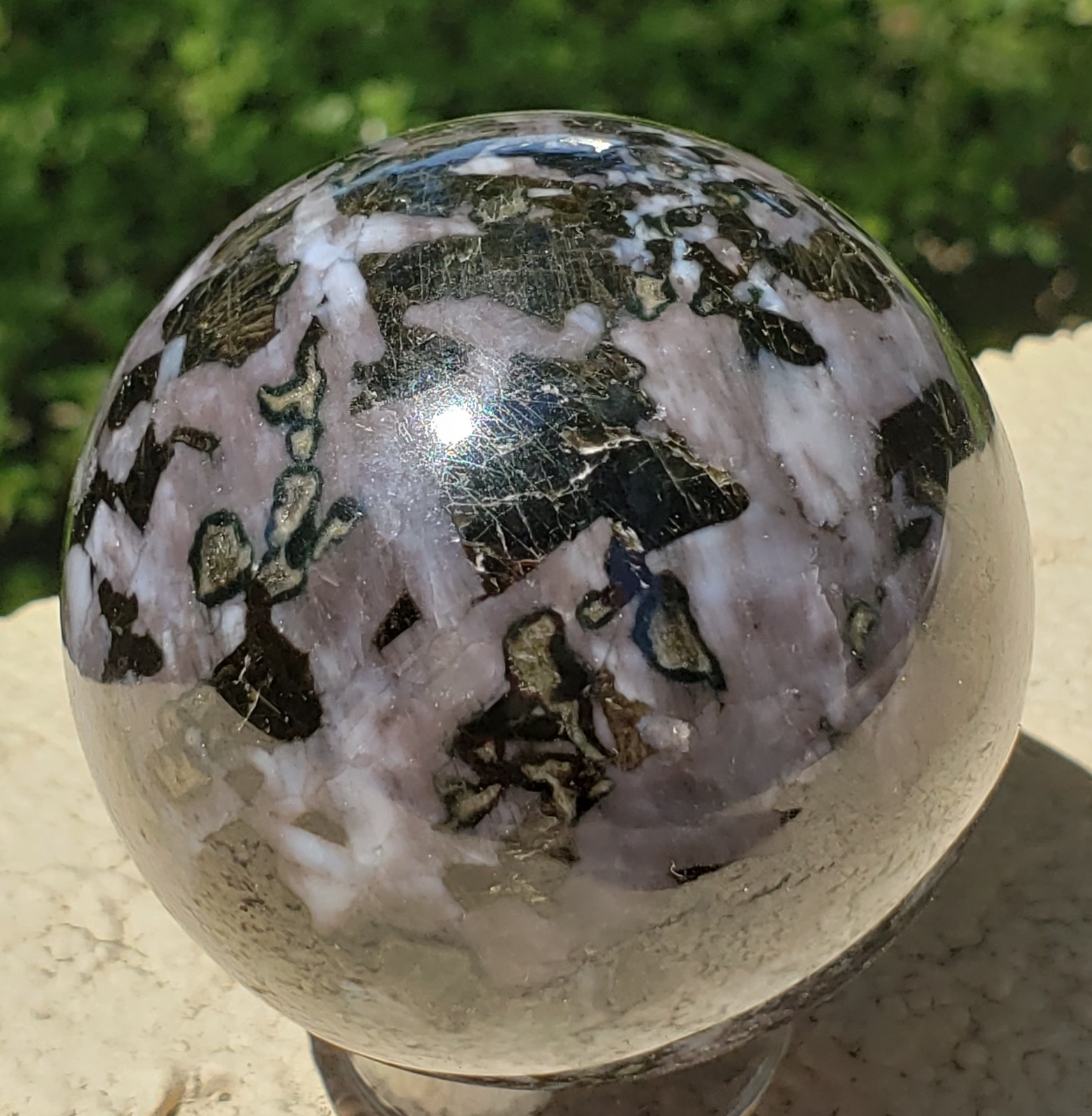2.38″ Indigo Gabbro Mystic Merlinite Blizzard Stone Crystal Sphere, 351g or 12.4