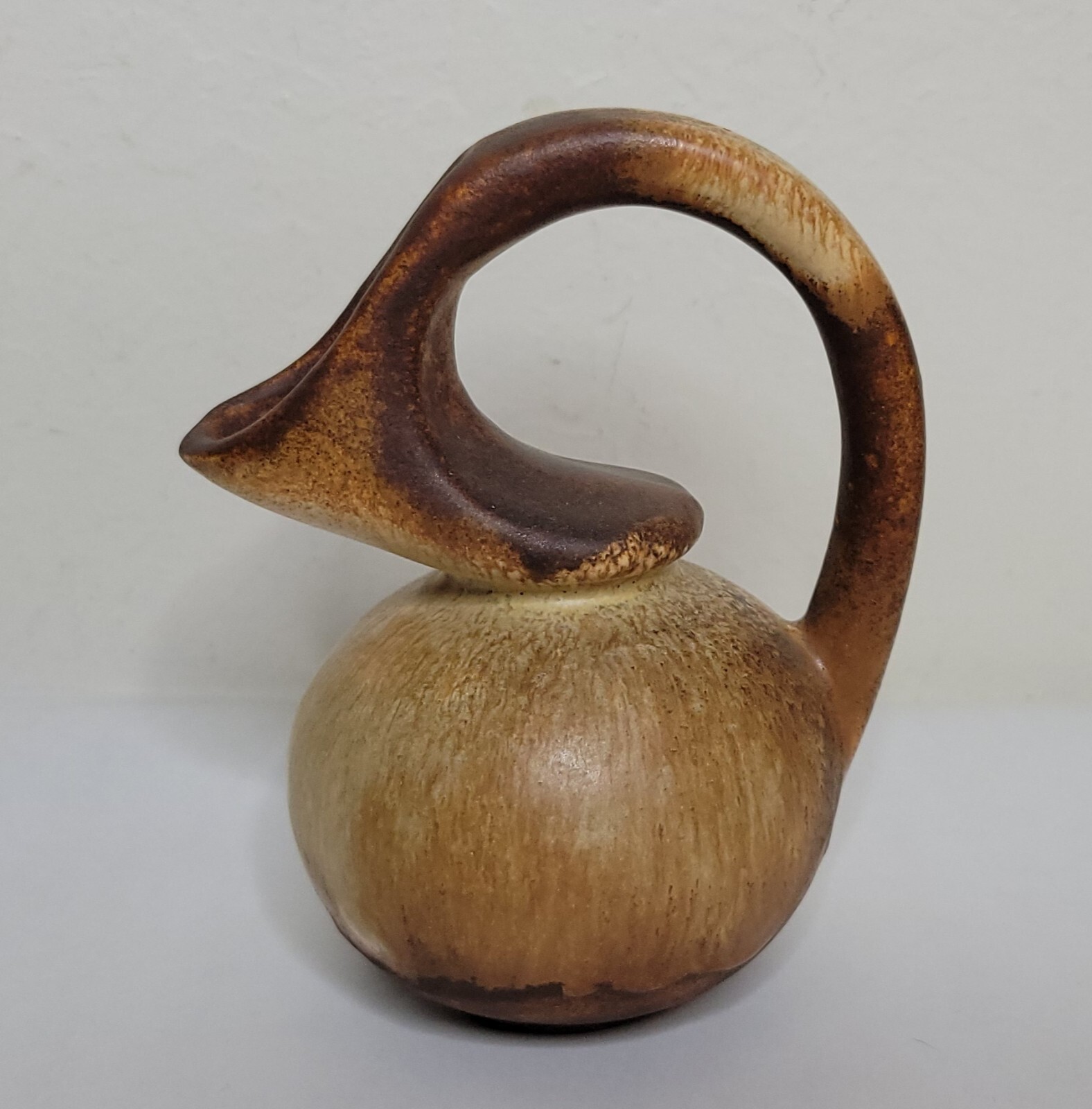 Art Pottery Pitcher Brown MCM Syrup Honey Spout Creamer 5 1/2” Retro Unique Gift
