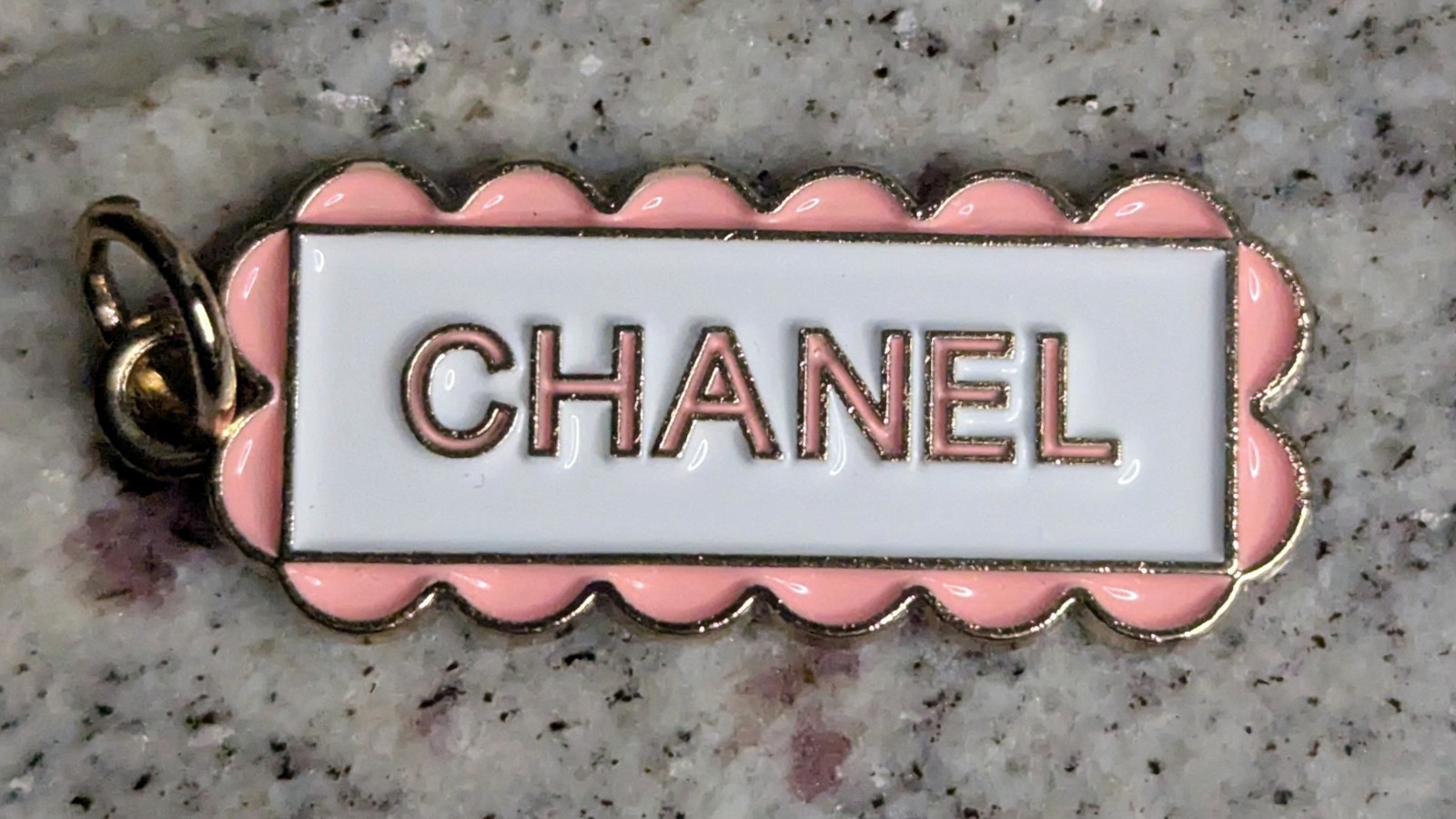 Designer Button Tag Pink White and Gold Zipper Pull 33mm x 14mm