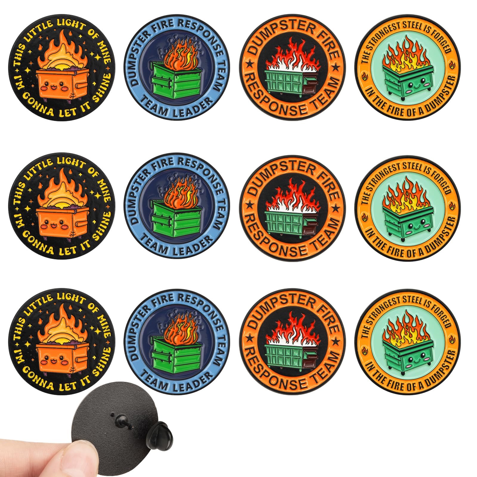 12Pcs (4 Designs) Dumpster Fire Response Team 1.18×1.18inches, Multicolor