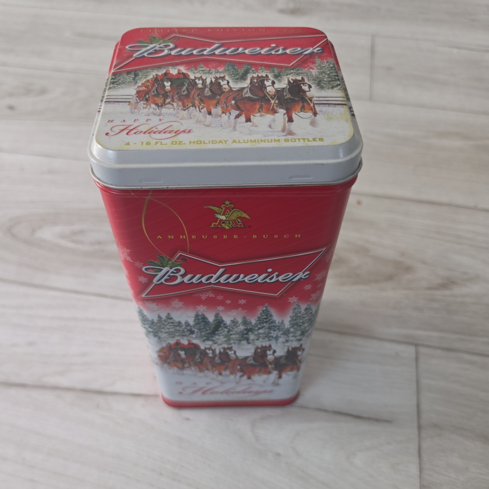 2007 Budweiser Happy Holidays Limited Edition Tall Tin with Bottles and Coasters